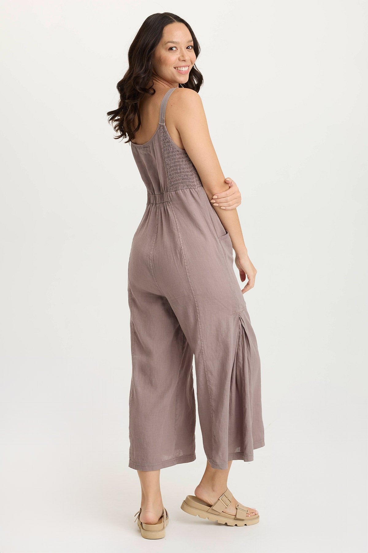 Leoda Women's Linen Snap Up Jumpsuit - Comfortable Summer Romper with Pockets for Casual Wear, Beach Vacation & Outdoor Activities