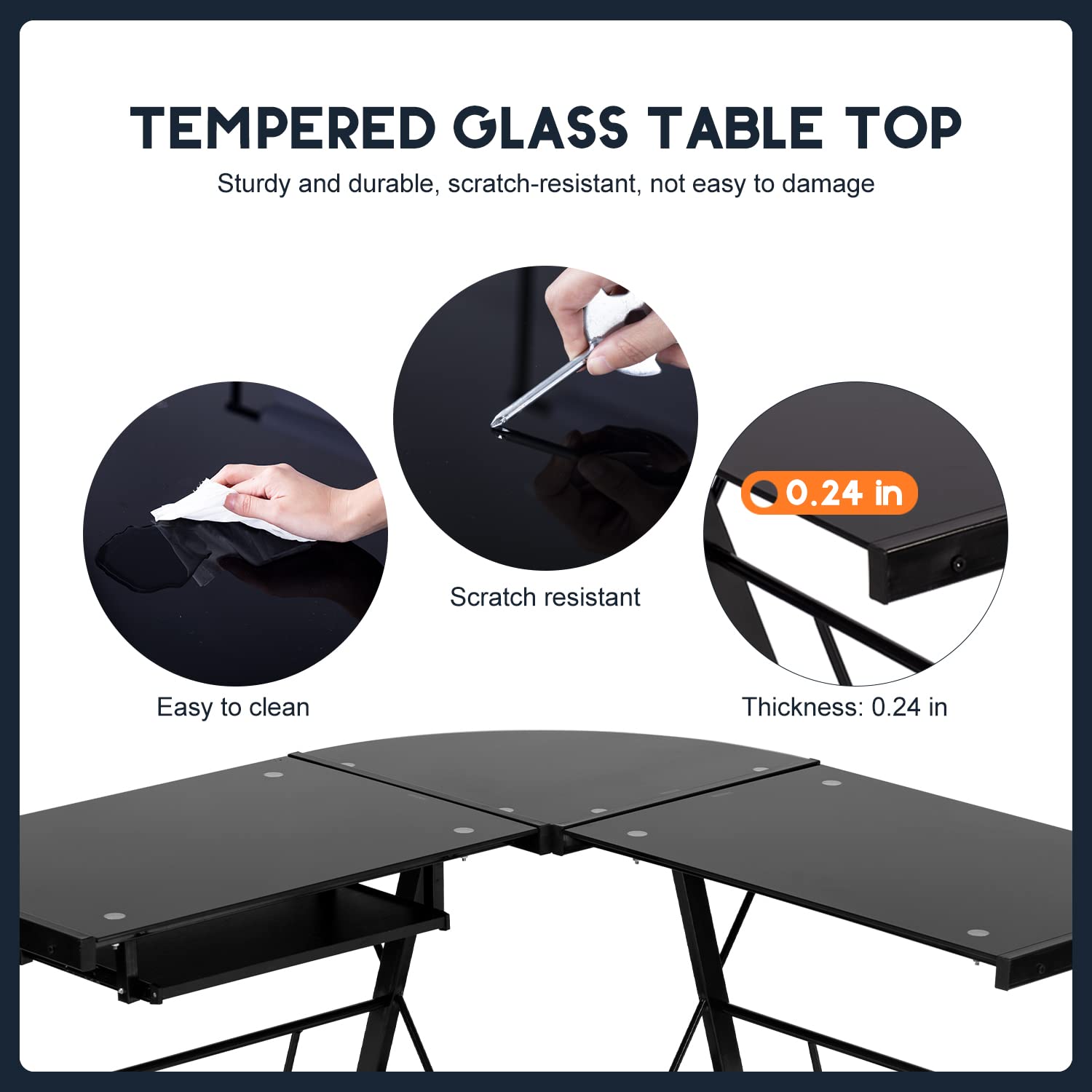 Black L-Shaped Corner Computer Desk with Tempered Glass Top - Home Office Gaming Workstation, Study Writing Table with Keyboard Tray & CPU Stand - Perfect for Small Spaces & Multi-Monitor Setups