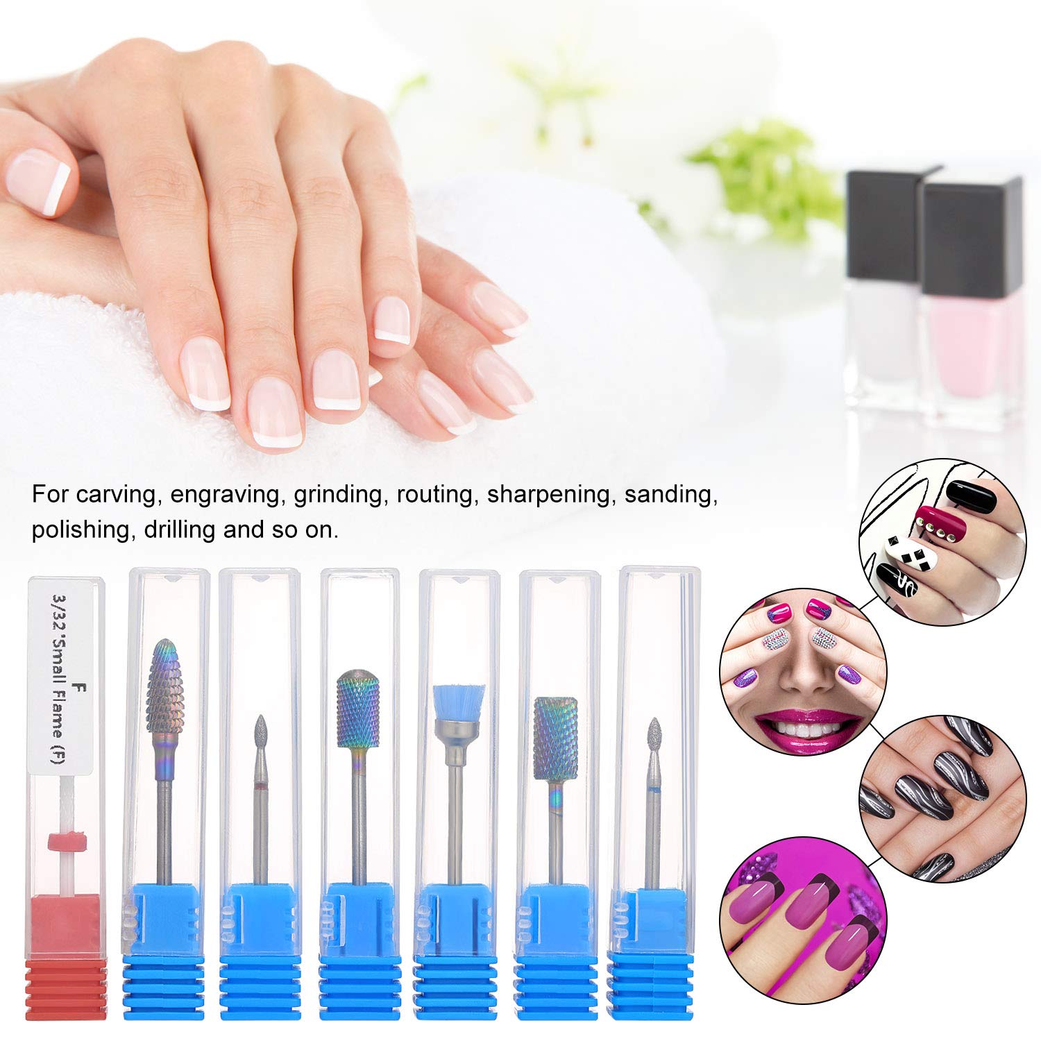 7PCS Professional Nail Art Kit with Multicolor Nail Bits, Manicure Tools & Dust Brush - Perfect for Salon, Home Nail Care & DIY Nail Polish Designs