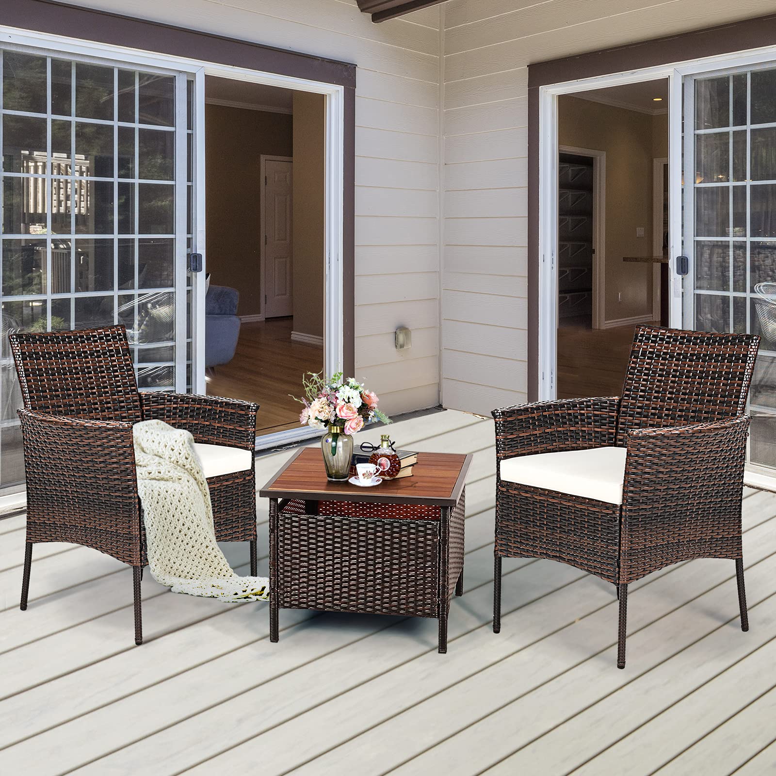Tangkula 2-Piece Outdoor PE Rattan Patio Chair Set with Removable Cushions - Mix Brown Wicker Armchairs for Garden, Poolside, Lawn, Porch & Backyard - Perfect for Relaxing, Dining & Outdoor Entertaining