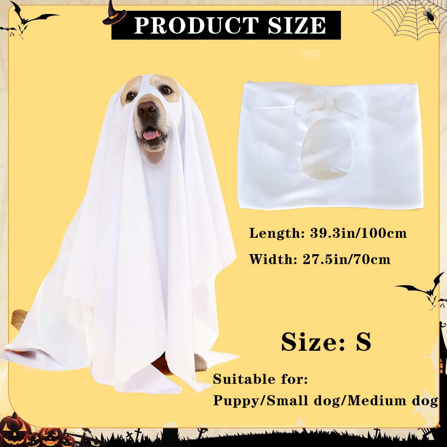 Halloween Ghost Dog Costume - White Pet Ghost Costume for Dogs & Cats - 27.5 x 39.3 inches (70x100cm) - Perfect for Trick or Treat, Halloween Parties & Pet Cosplay Fun