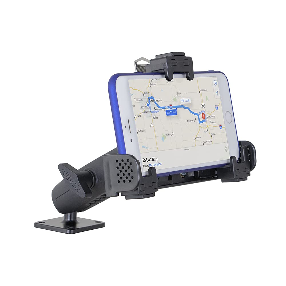 ARKON Heavy Duty Locking Phone Mount with 4-Hole Metal AMPS Drill Base - Secure Smartphone Holder for Trucks, Cars & Work Vehicles