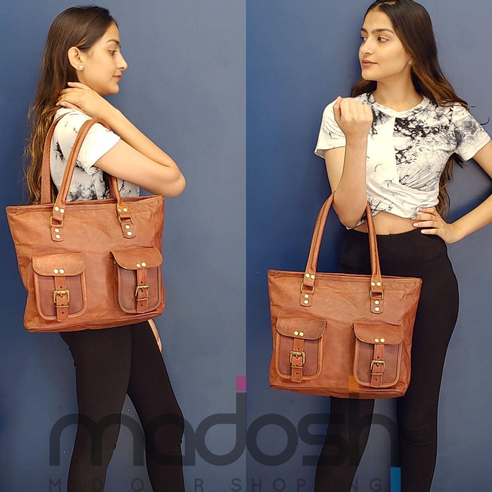Genuine Leather Women's Shoulder Tote Bag - Madosh Brown Office Handbag for Laptop & Work Essentials | Perfect for Business Meetings, Commuting & Travel