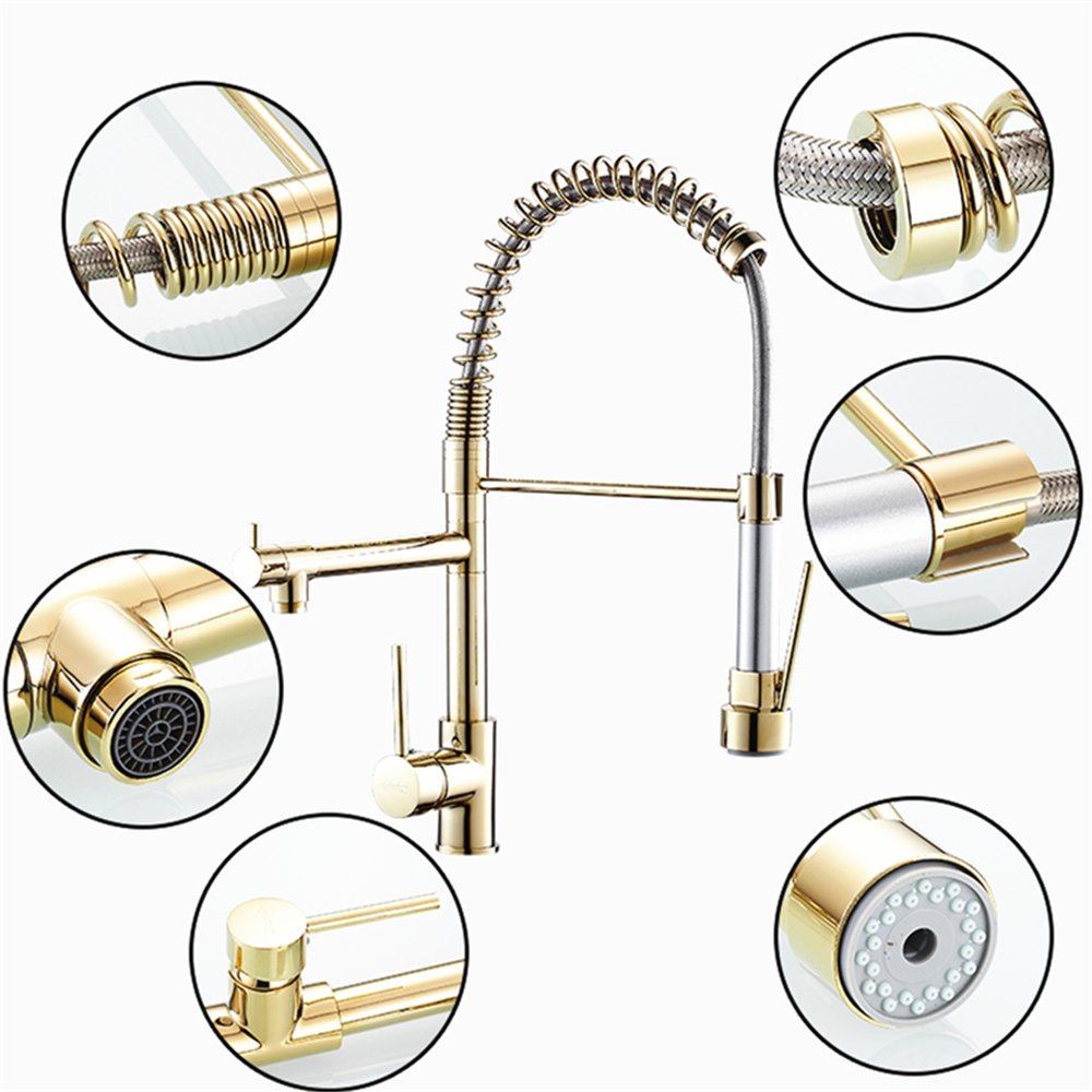 Gold Pull Out Kitchen Faucet with Sprayer - Modern Sink for Easy Cooking