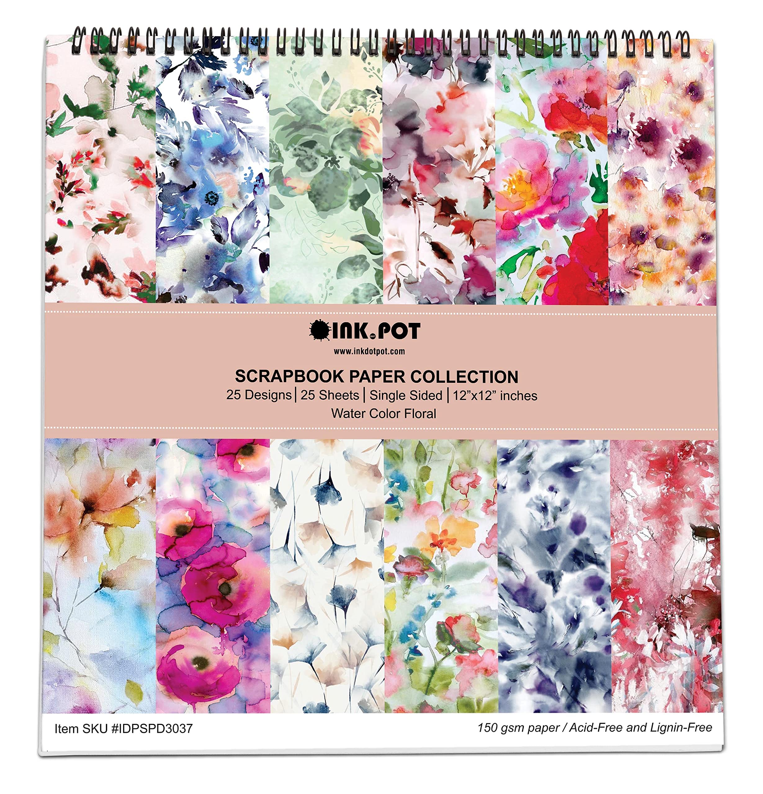 25 Sheets 12x12 Watercolor Floral Scrapbook Paper Pad - Single-Sided Cardstock for DIY Scrapbooking, Card Making, Journaling & Craft Projects - Vibrant Decorative Background Paper for Wedding Invitations, Gift Tags & Home Decor