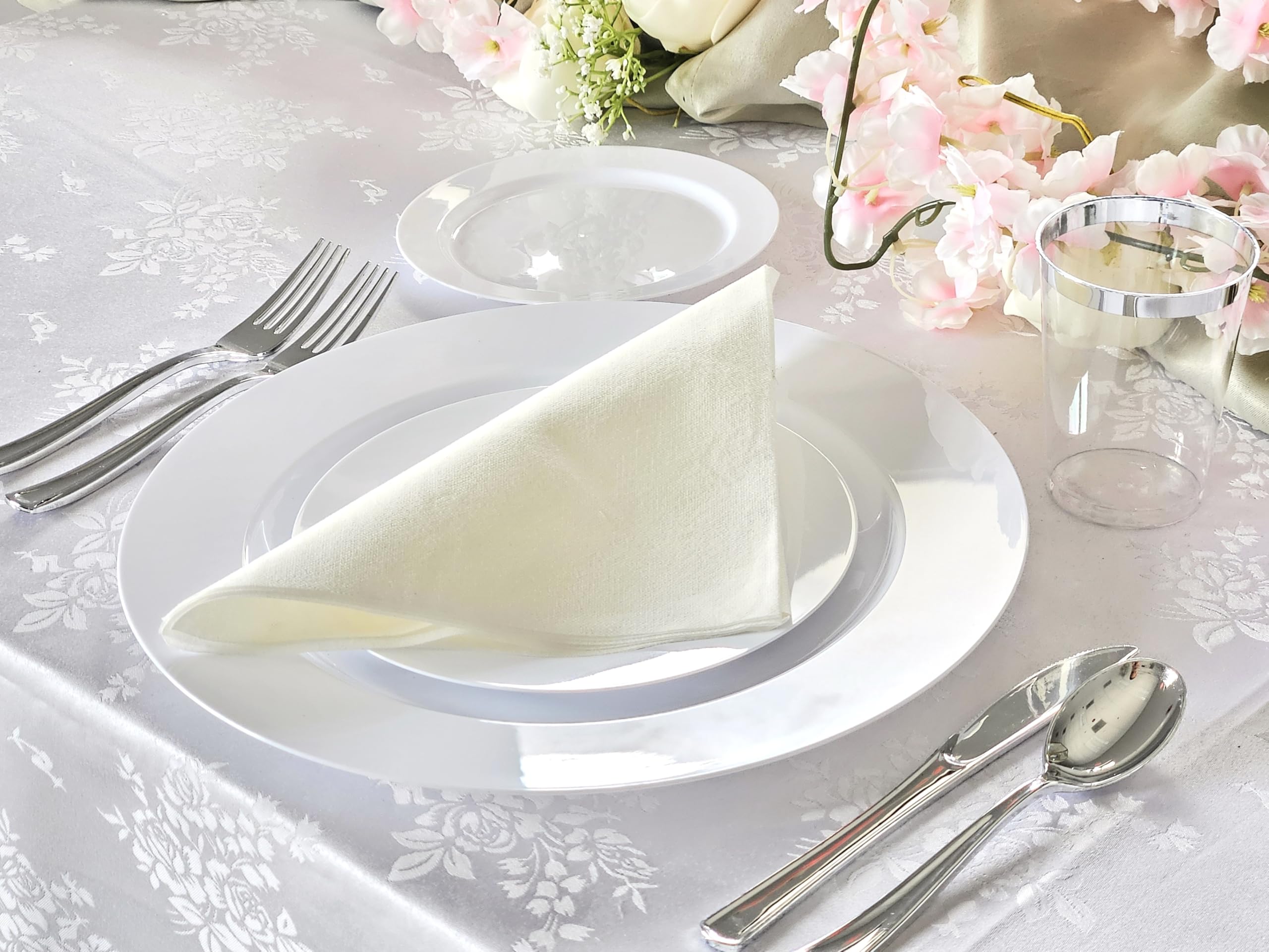 240 Heavyweight Disposable Plastic Plates - 9 Inch White Luncheon Plates for Weddings, Parties & Events | Durable & Elegant Dinnerware for Catering, BBQs & Special Occasions