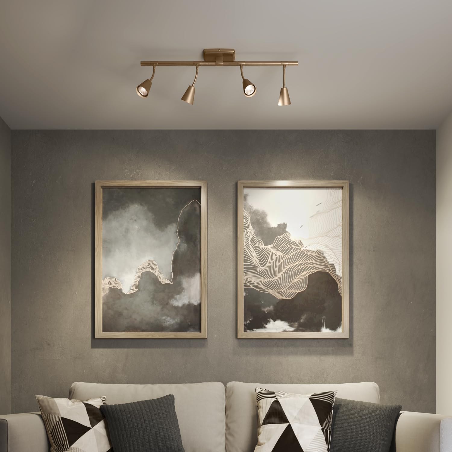 Modern LED 4-Light Track Lighting System - 32 Inch Brushed Brass with 4 GU10 Bulbs Included - Adjustable Directional Ceiling Light for Kitchen, Living Room Wall & Spotlight Fixtures - Perfect for Home, Office & Retail Spaces