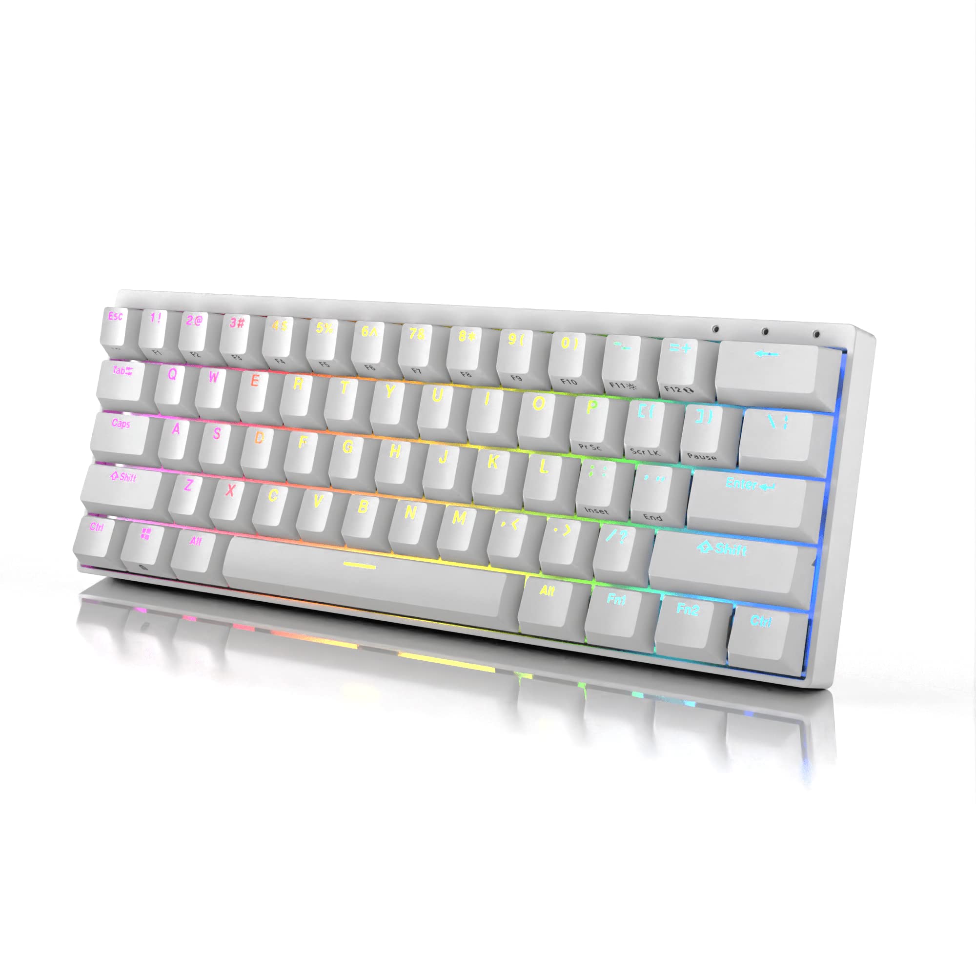 DURGOD Venus 60% RGB Mechanical Gaming Keyboard - Compact 61 Keys with USB Type C, Aluminum Chassis & Cherry Profile Doubleshot PBT Keycaps | ANSI US Layout (Cherry MX Blue Switches, White) | Perfect for Esports, Office Work & Programming