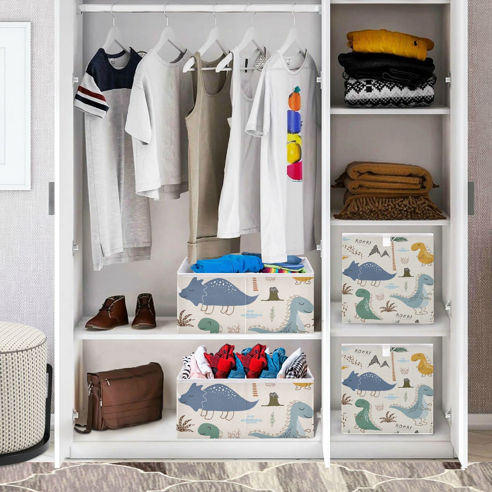 Dinosaur Storage Basket - Collapsible Cloth Bin for Home, Kitchen & Office Organization