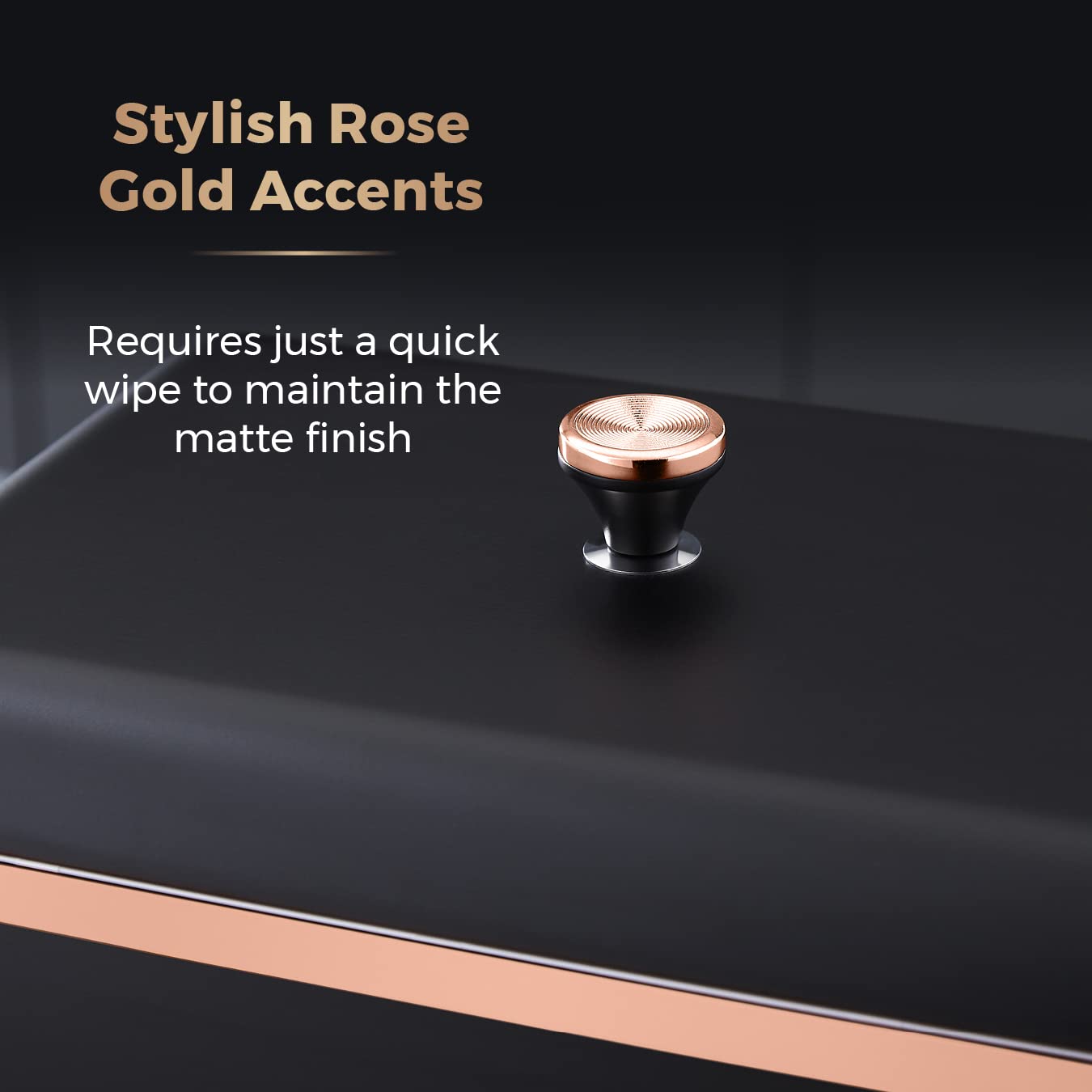 Premium Cavaletto Bread Bin with Removable Lid - Large Capacity Stainless Steel Bread Box for Kitchen Storage | Modern Black & Rose Gold Design | Perfect for Countertop Organization & Fresh Bread Keeping