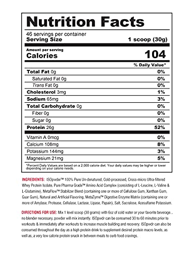 Metabolic Nutrition Whey Protein Isolate ISO PWDR - Strawberry Cream Flavor, 3.04lb (23 Servings) | 26g Fast Digesting Protein, Zero Carbs & Lactose, Low Fat | Ideal for Post-Workout Recovery, Muscle Building & Weight Management