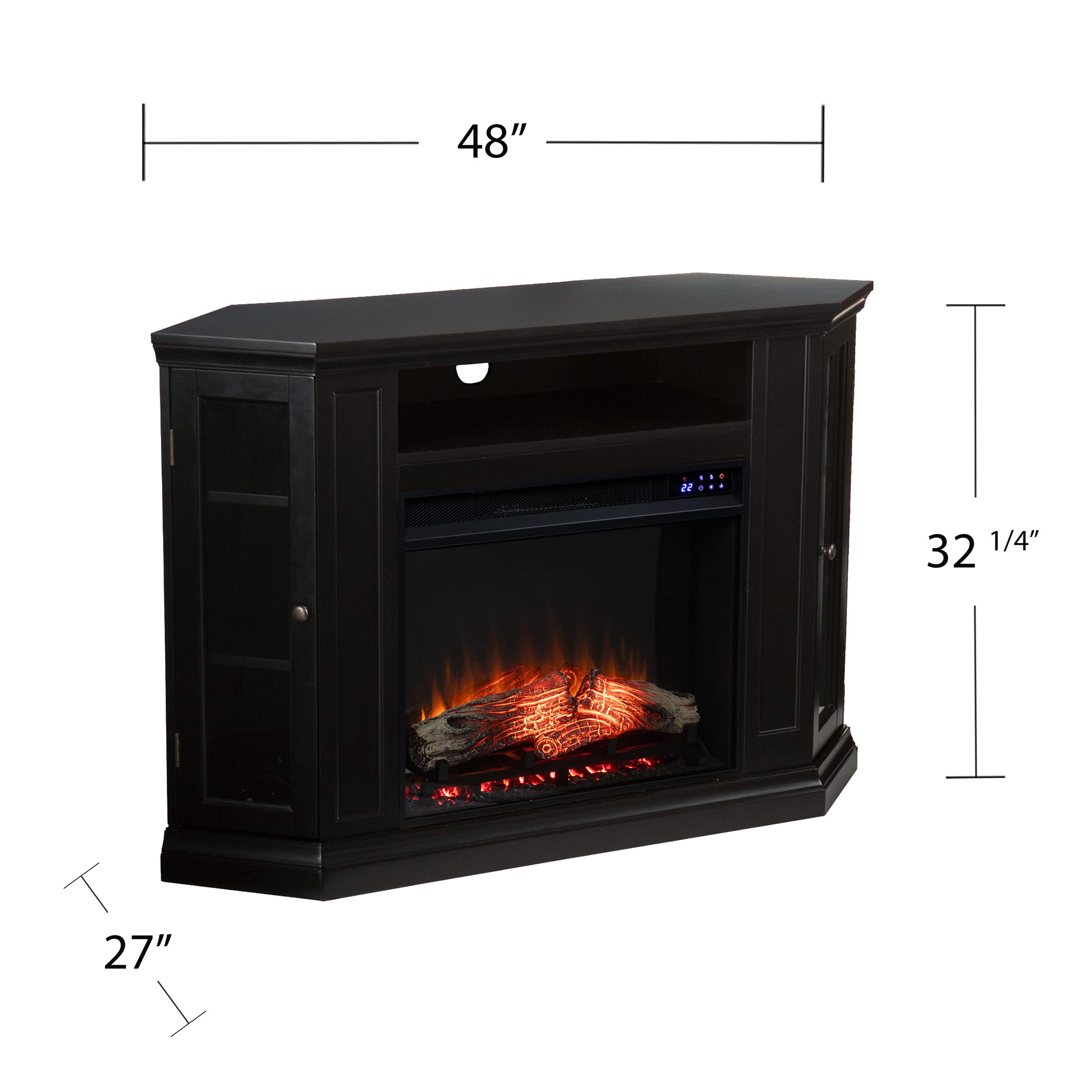 SEI Furniture Claremont Corner Convertible Electric Fireplace with Storage - Black | Modern Space-Saving Design for Living Room, Bedroom & Office