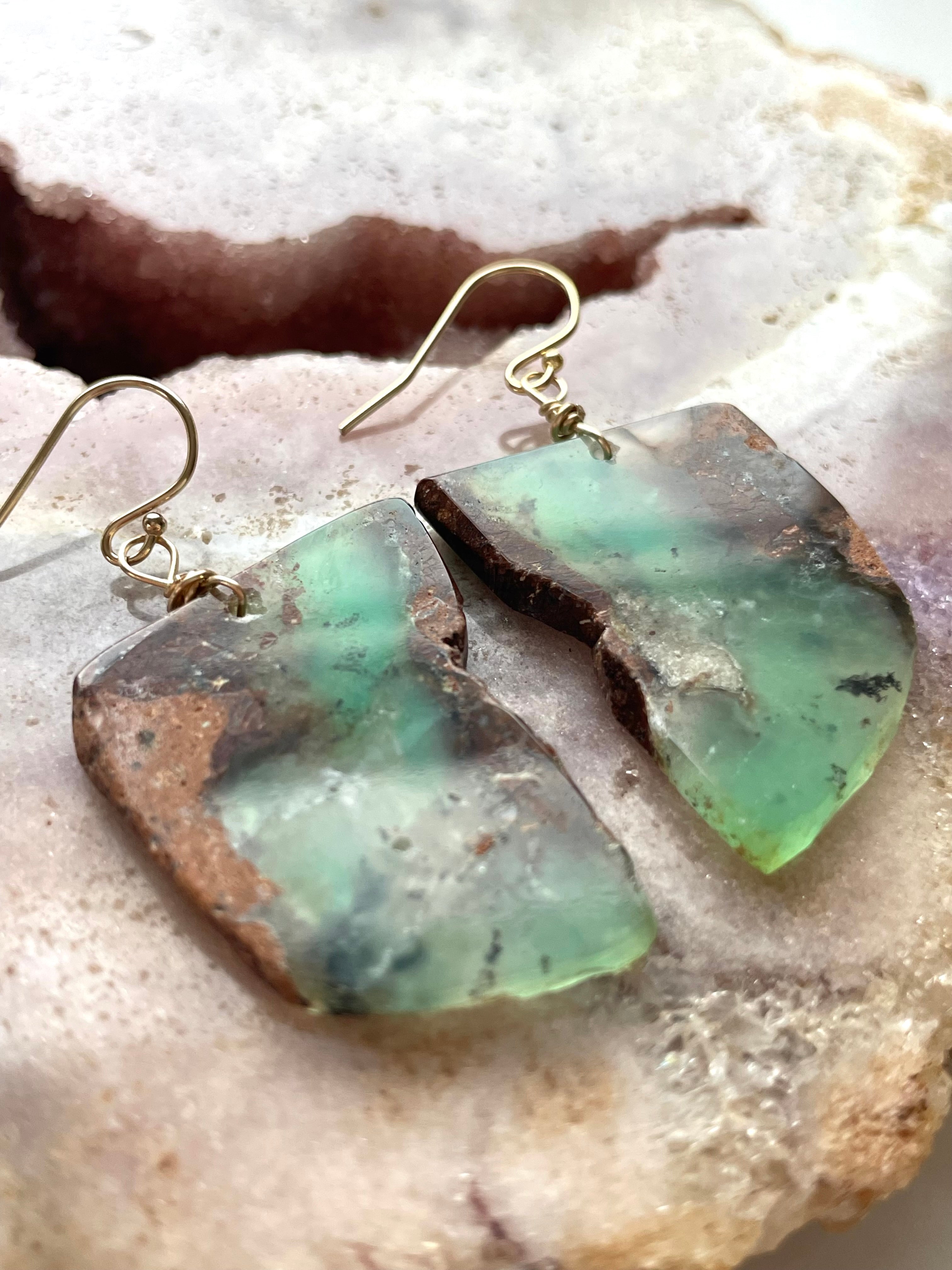Green Chrysoprase Gold Filled Statement Crystal Gemstone Earrings - Elegant Dangle Earrings for Women, Perfect for Parties, Weddings & Special Occasions