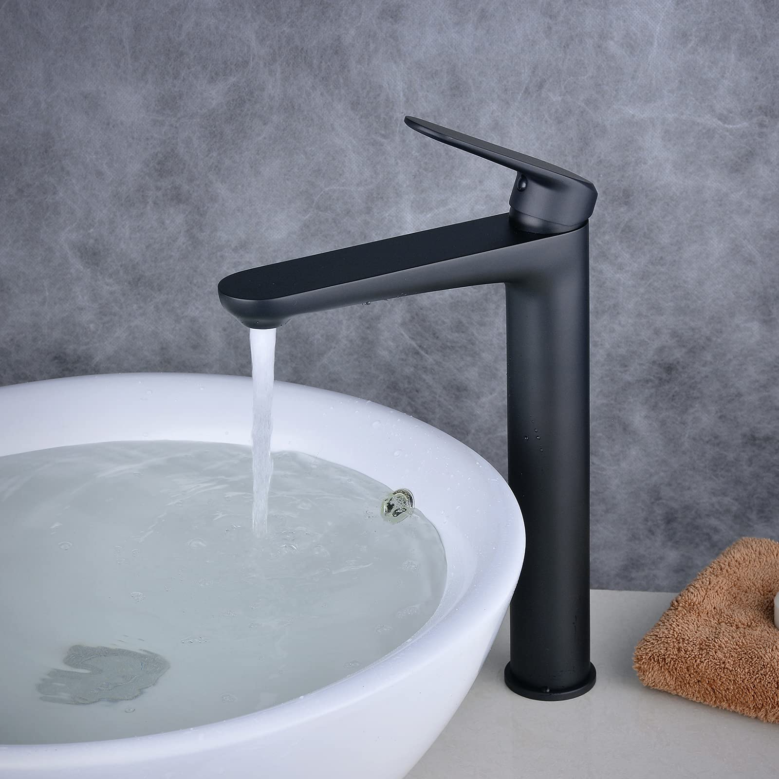 Black Single Handle Vessel Sink Faucet - Tall Spout for Bathroom Vanity & Commercial Use