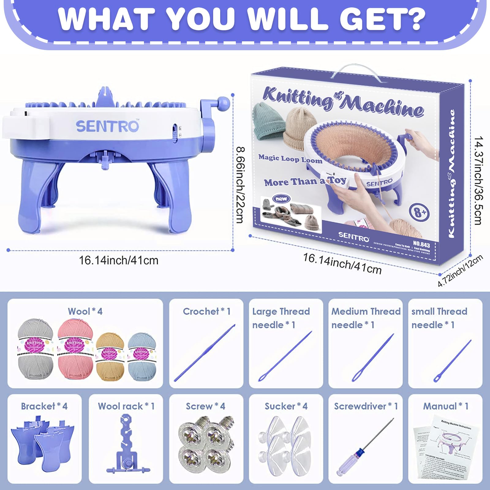 SENTRO 48-Needle Smart Knitting Machine with Row Counter - DIY Double Knit Crochet Loom Kit for Adults - Perfect for Handmade Scarves, Hats & Home Decor Projects