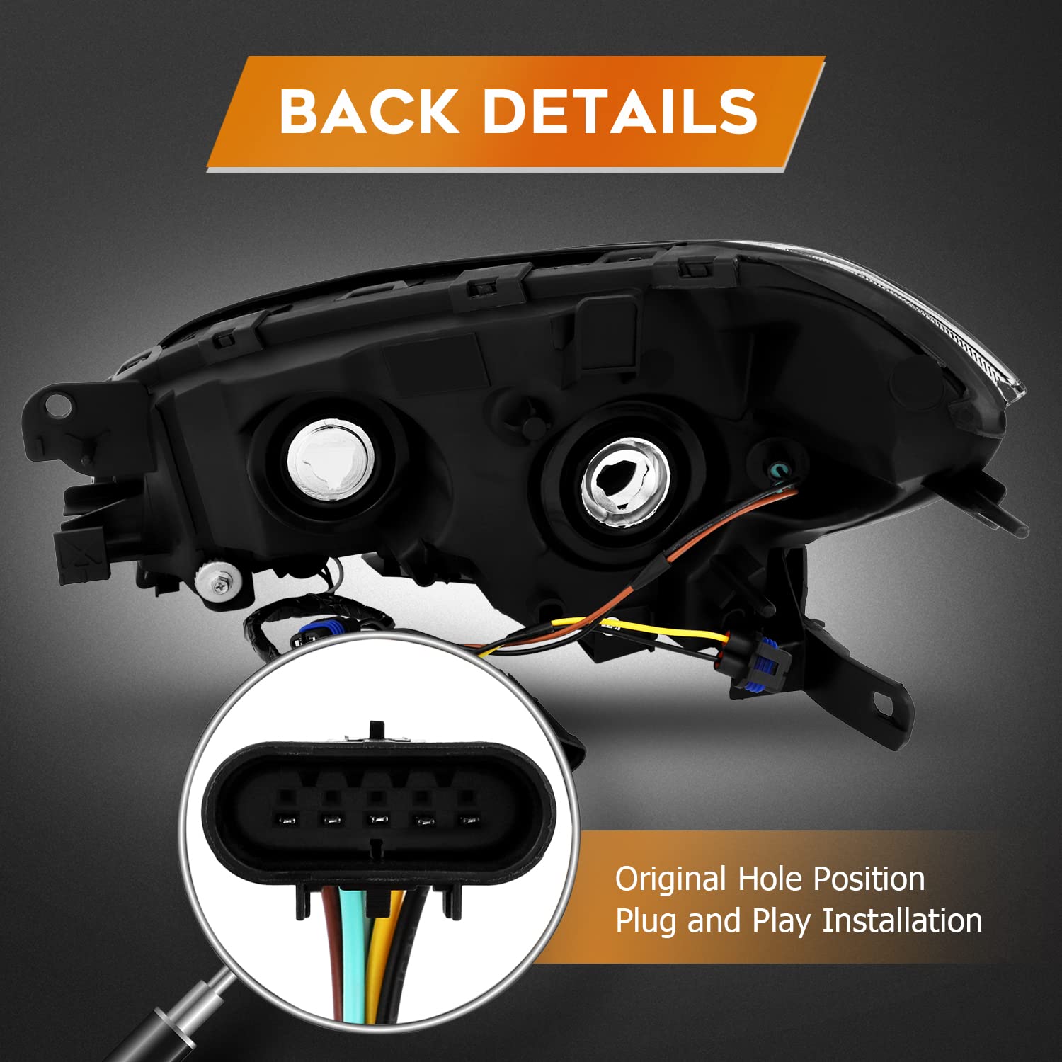 Chevrolet Malibu Headlight Assembly 2008-2012 - Chrome Housing, Amber Reflector, Clear Lens - Driver & Passenger Side Replacement Headlamps - Perfect for Night Driving & Vehicle Restoration Projects
