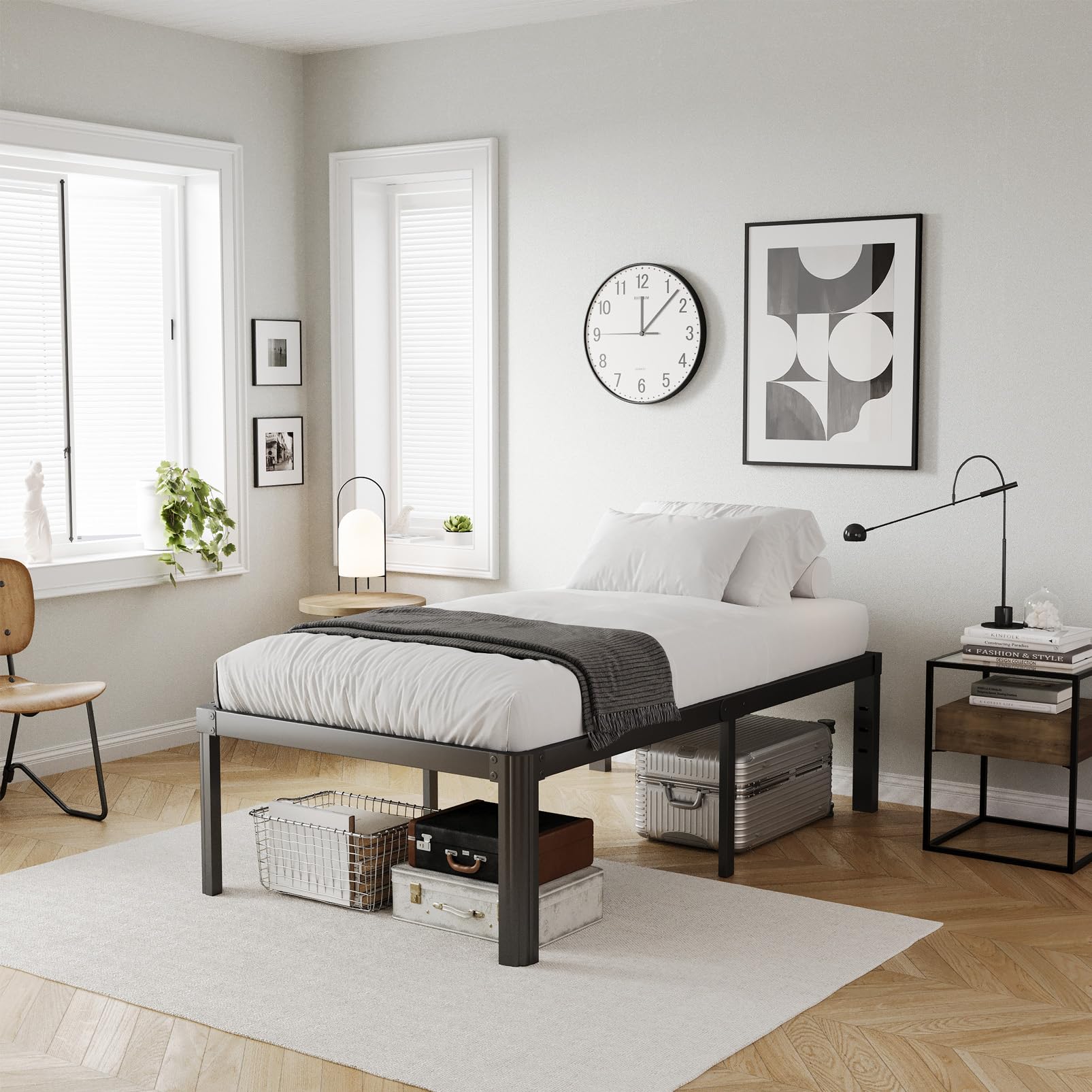KERAMIK 18 Inch Twin Size Metal Bed Frame - Heavy Duty Platform Bed with Round Edges, No Box Spring Needed, Easy Assembly, Black - Perfect for Kids Rooms, Guest Beds & Small Spaces