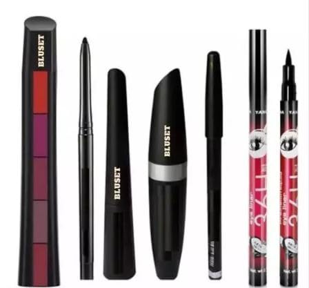 5-in-1 Long Lasting Red Lipstick & 3-in-1 Eyeliner Mascara Set - 36 Hour Smudge Proof Kajal & Waterproof Eye Makeup Kit for Party, Wedding & Night Out Looks