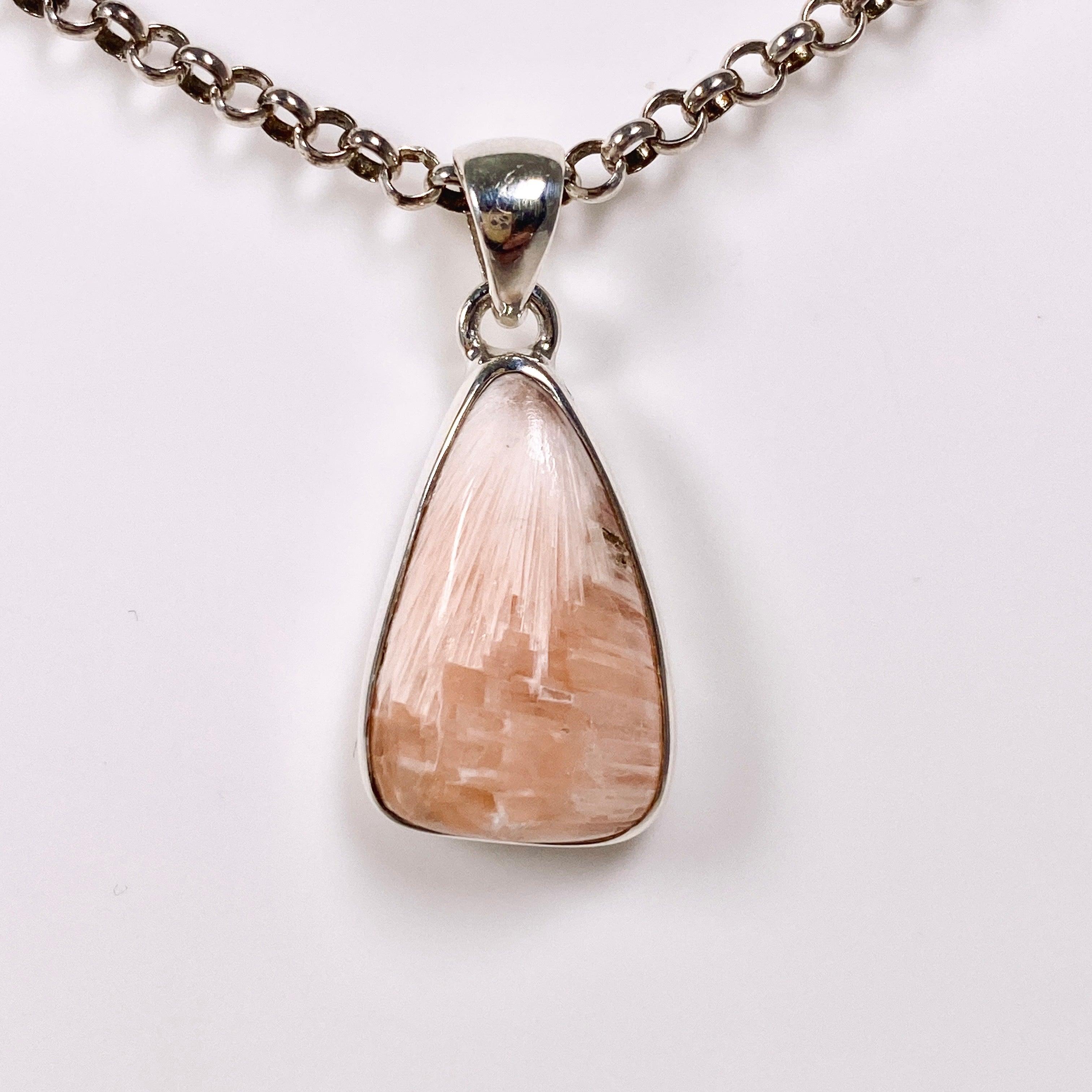 Natural Scolecite Teardrop Pendant Necklace - Healing Crystal Jewelry KPGJ3810 for Meditation, Energy Balancing & Spiritual Gifts
