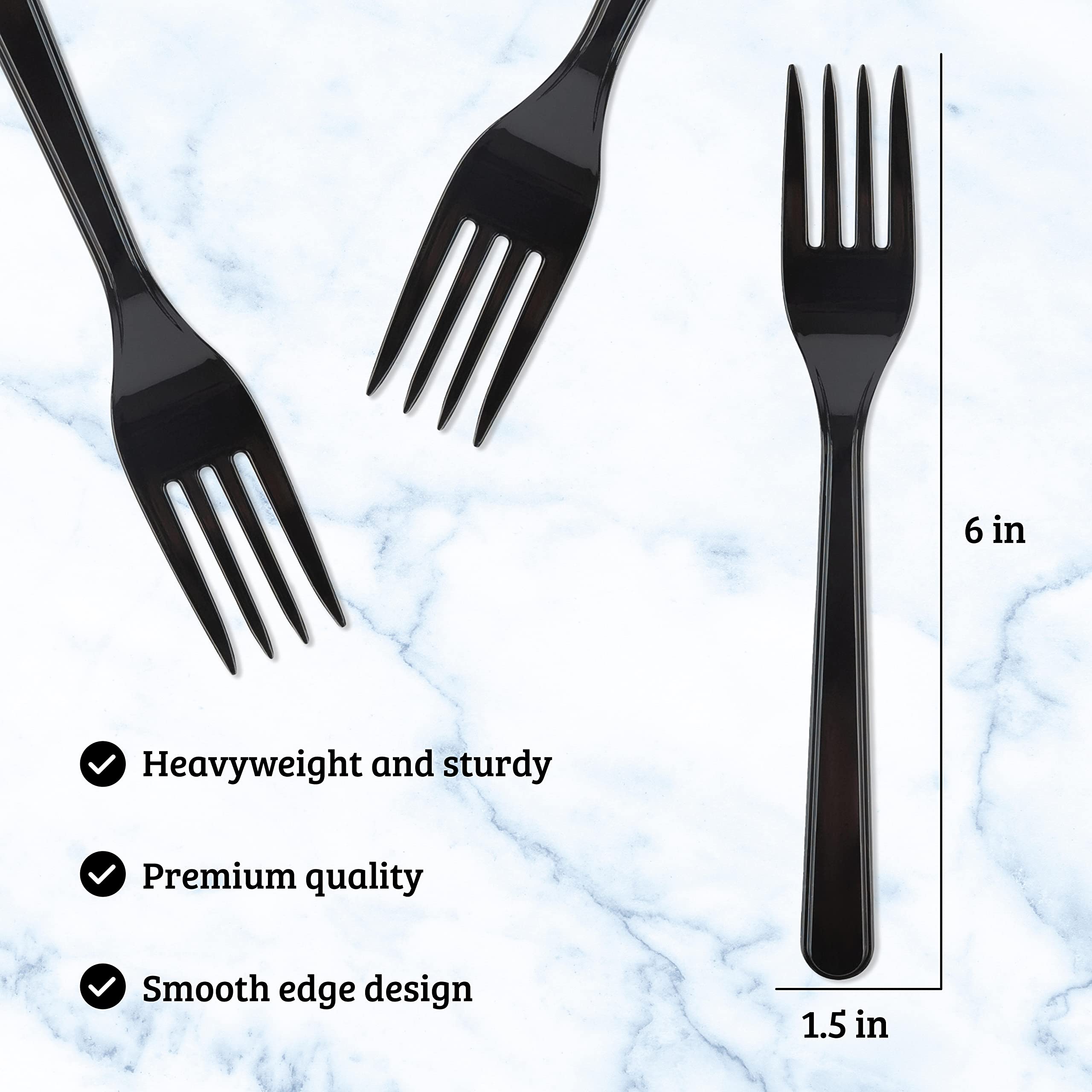 PlasticPro 200-Pack Heavy Duty Black Disposable Plastic Forks - Premium Plastic Cutlery Set for Parties, BBQs, Picnics & Catering Events