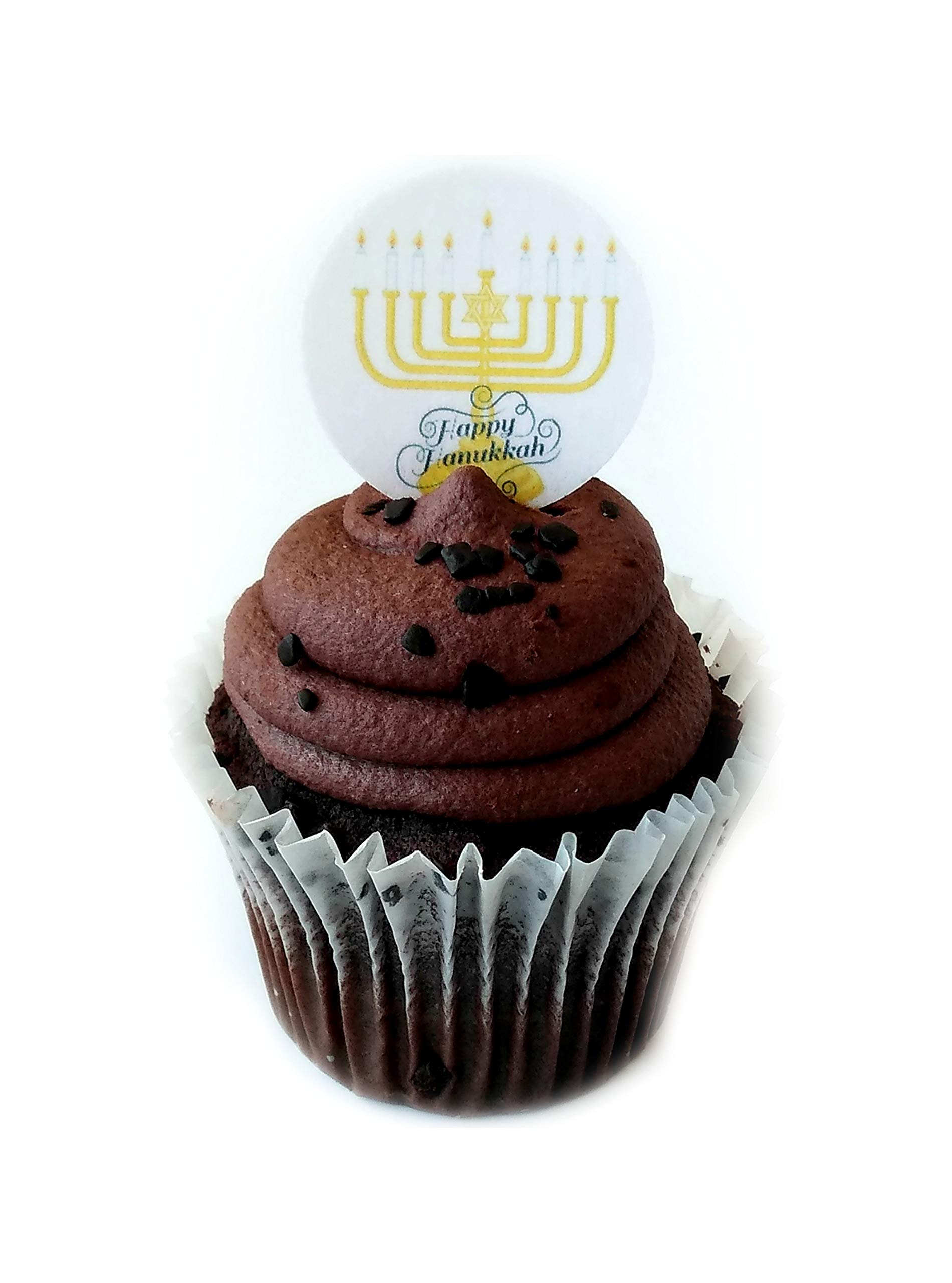 Happy Hanukkah Menorah Candles - Jewish Holiday Cake Decorations - 1.5 Inch Wafer Paper Toppers for Cookies, Cakes & Cupcakes (Pack of 24) - Perfect for Christmas, Dessert Parties & Festival Celebrations