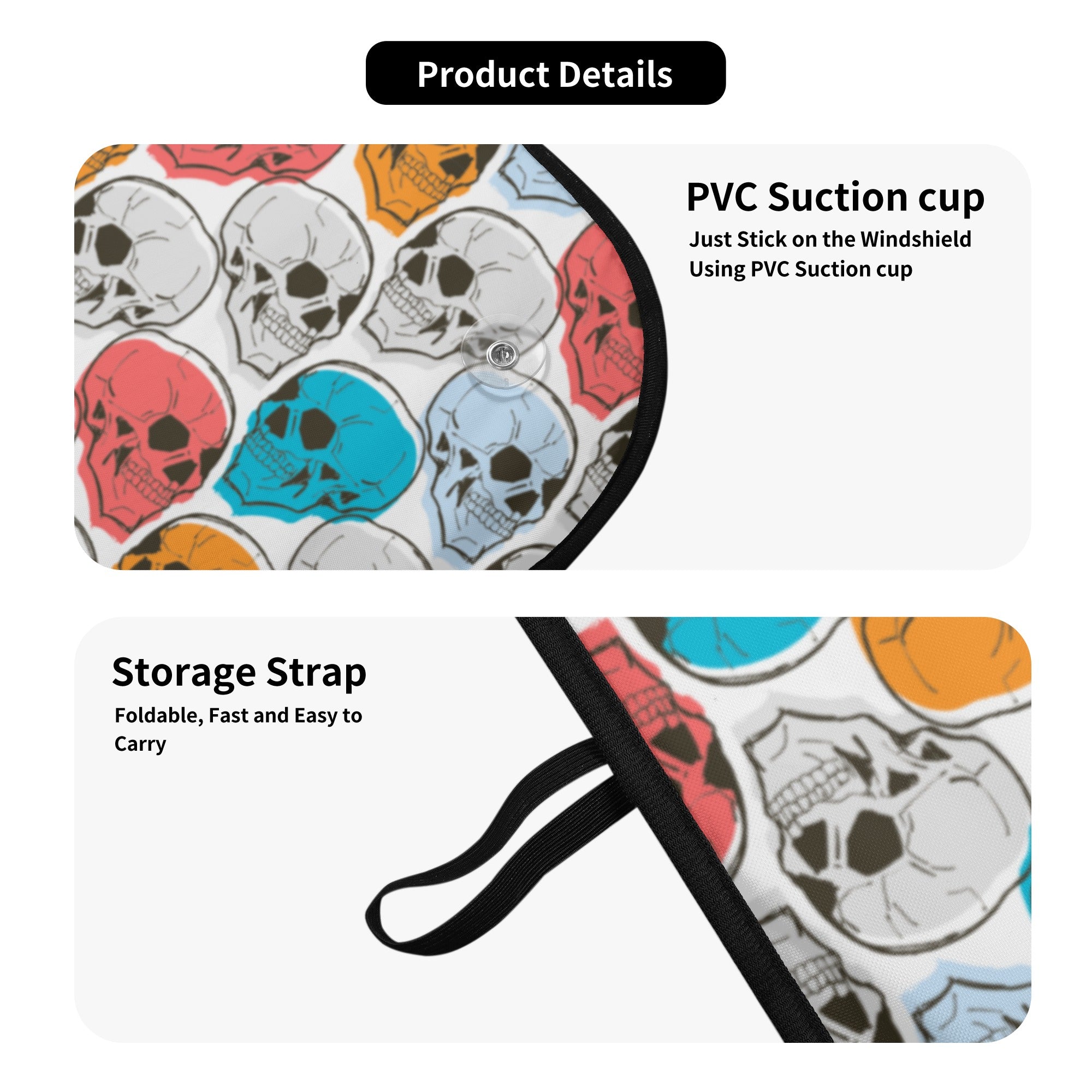 Colorful Skull Windshield Sun Shade for Cars - UV Protection & Heat Blocking for Summer Parking | Gothic & Punk Style Car Accessories