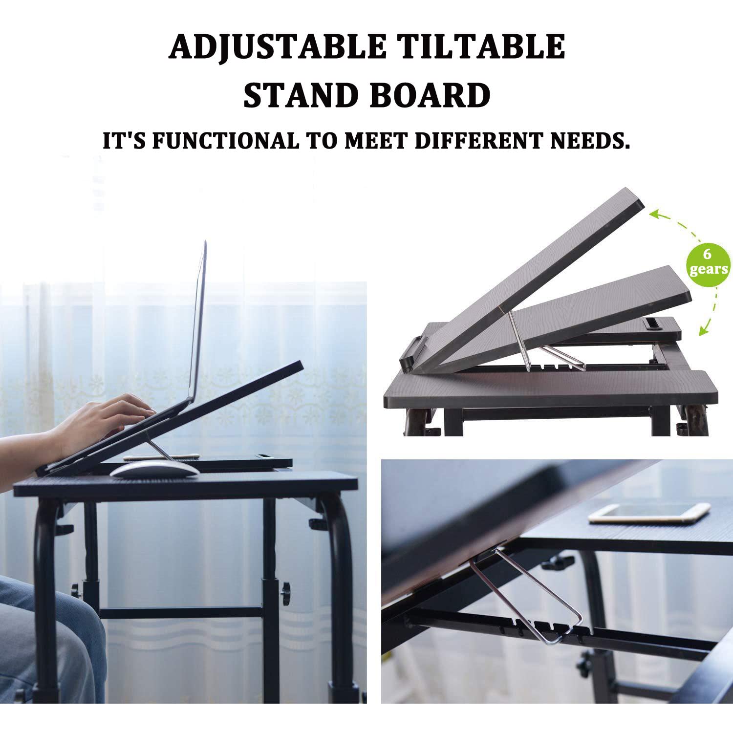 Cross-Bed Stretchable Adjustable Laptop Desk with Wheels - Portable Mobile Couch Snack Table, Multi-Functional Bedside Workstation for Home Office, Gaming, and Study