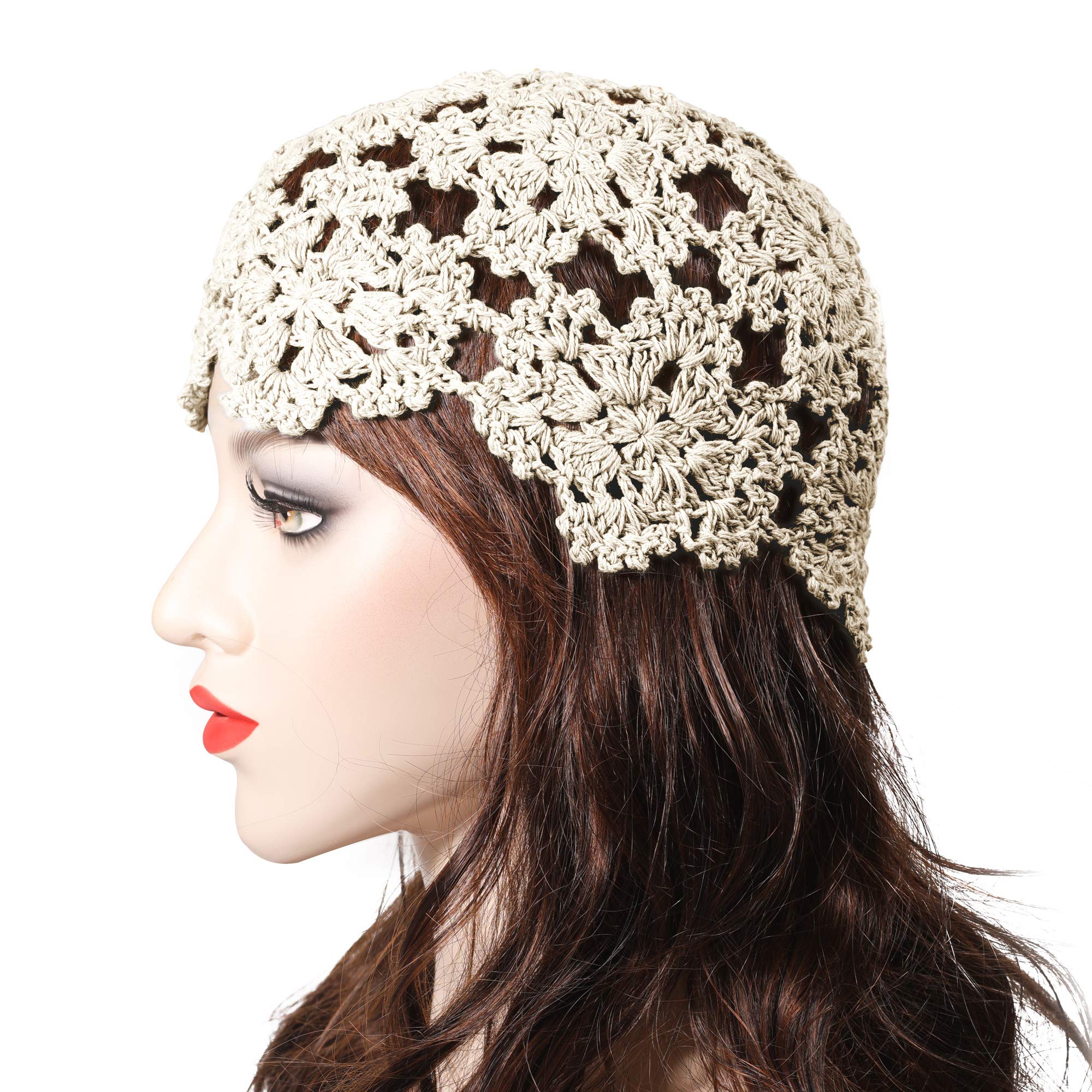 ZLYC Women's Cotton Crochet Skull Cap - Handmade Knit Floral Beanie Hat with Cutout Design for Winter Fashion & Outdoor Activities