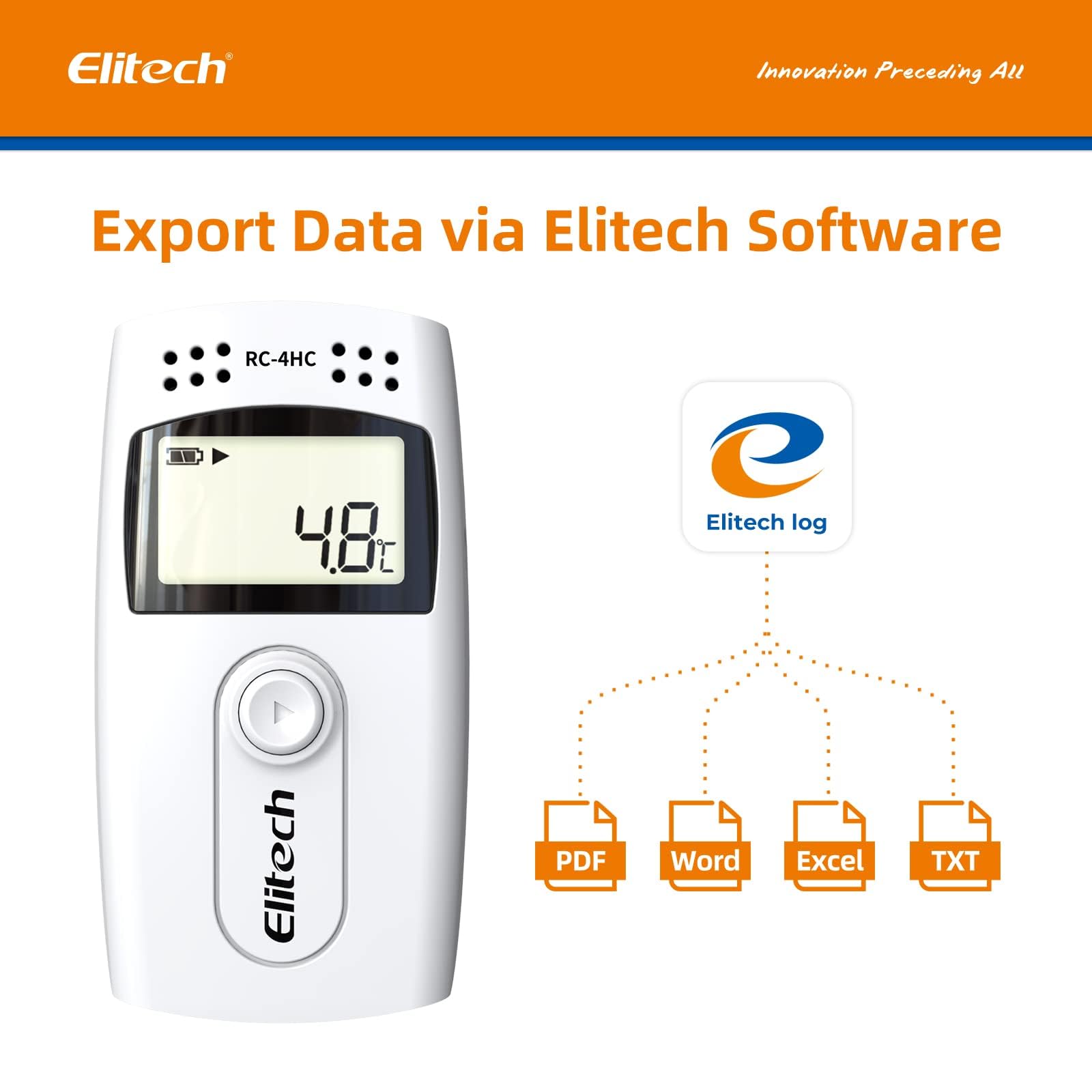 Elitech Digital Temperature Humidity Data Logger for Medical Refrigerators & Vaccine Fridges - RC-4HC Wireless Thermometer Hygrometer (5 Pack) - Perfect for Hospitals, Pharmacies & Laboratory Monitoring