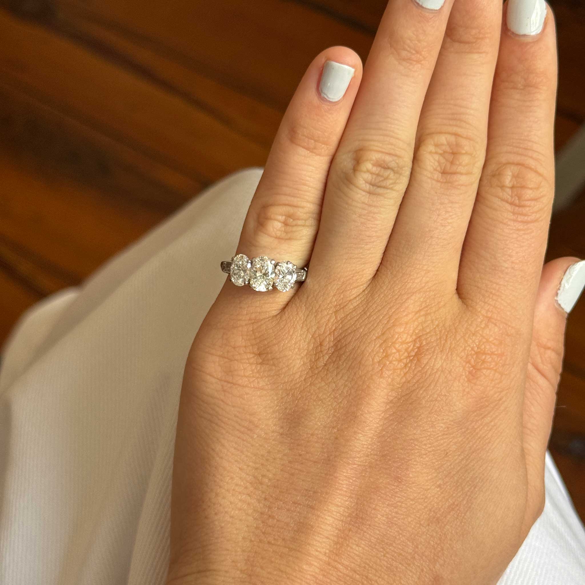 Vintage 2.53ctw Oval Diamond Three Stone Platinum Engagement Ring - Perfect for Wedding, Anniversary & Proposal Gifts