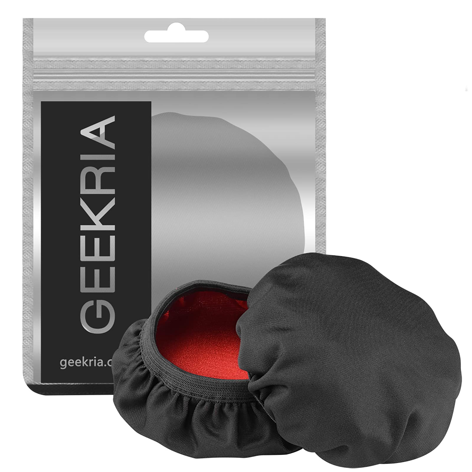 Geekria 2 Pairs Stretchable Headphone Ear Covers - Washable Fabric Sweat Protectors for Over-Ear Headphones (M/Black-Red) - Perfect for Gym, Gaming & Travel