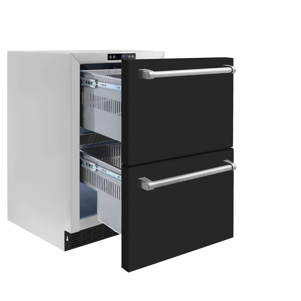 ZLINE 24 Inch Outdoor Rated Dual Refrigerator Drawer - 168 Can Capacity, Black Matte Doors (RDSO BLM 24) - Perfect for Outdoor Kitchens, Patios, and Entertaining Areas