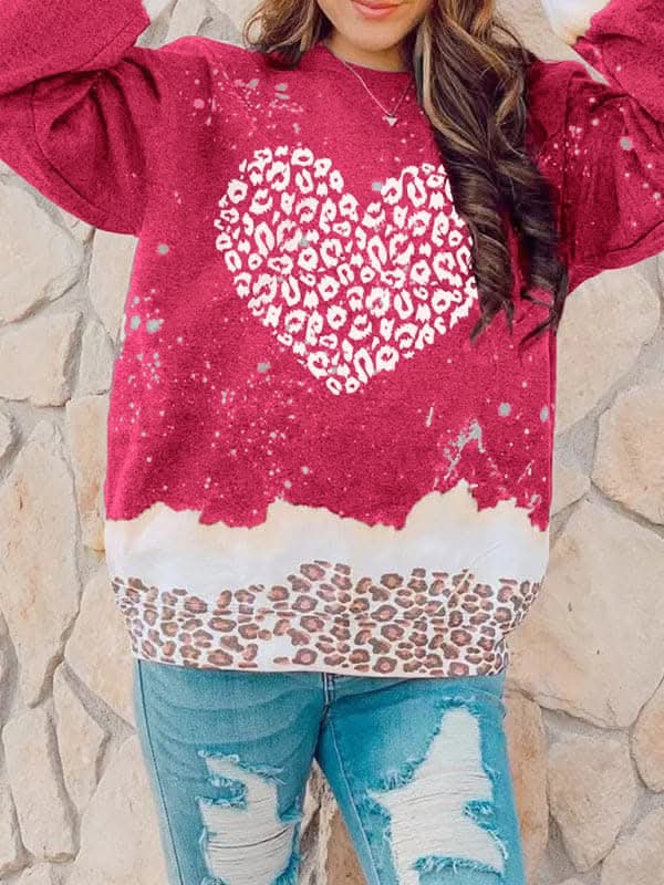 Stylish Leopard Print Heart Pullover Sweater - Cozy & Trendy for Casual Wear, Date Nights & Fall Outfits