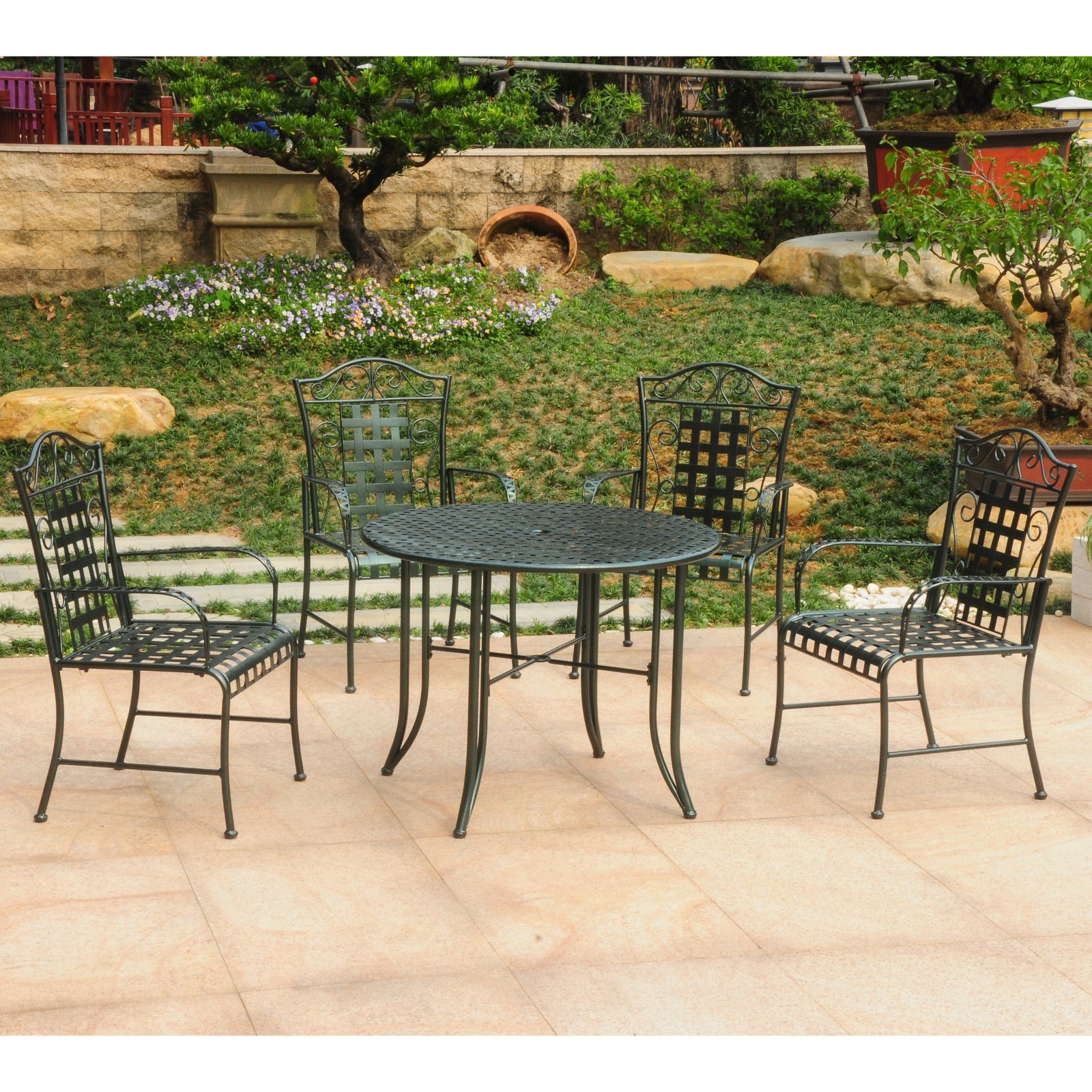 5-Piece Iron Patio Dining Set - Mandalay Brown Outdoor Furniture for Garden, Deck, or Backyard | Durable & Weather-Resistant Patio Table and Chairs Set