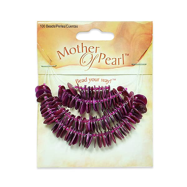 Expo International 6 Packs of 100 Mop Disk Shell Beads (600 Pieces) - Fuchsia Jewelry Making Supplies for DIY Crafts, Necklaces, Bracelets & Home Decor