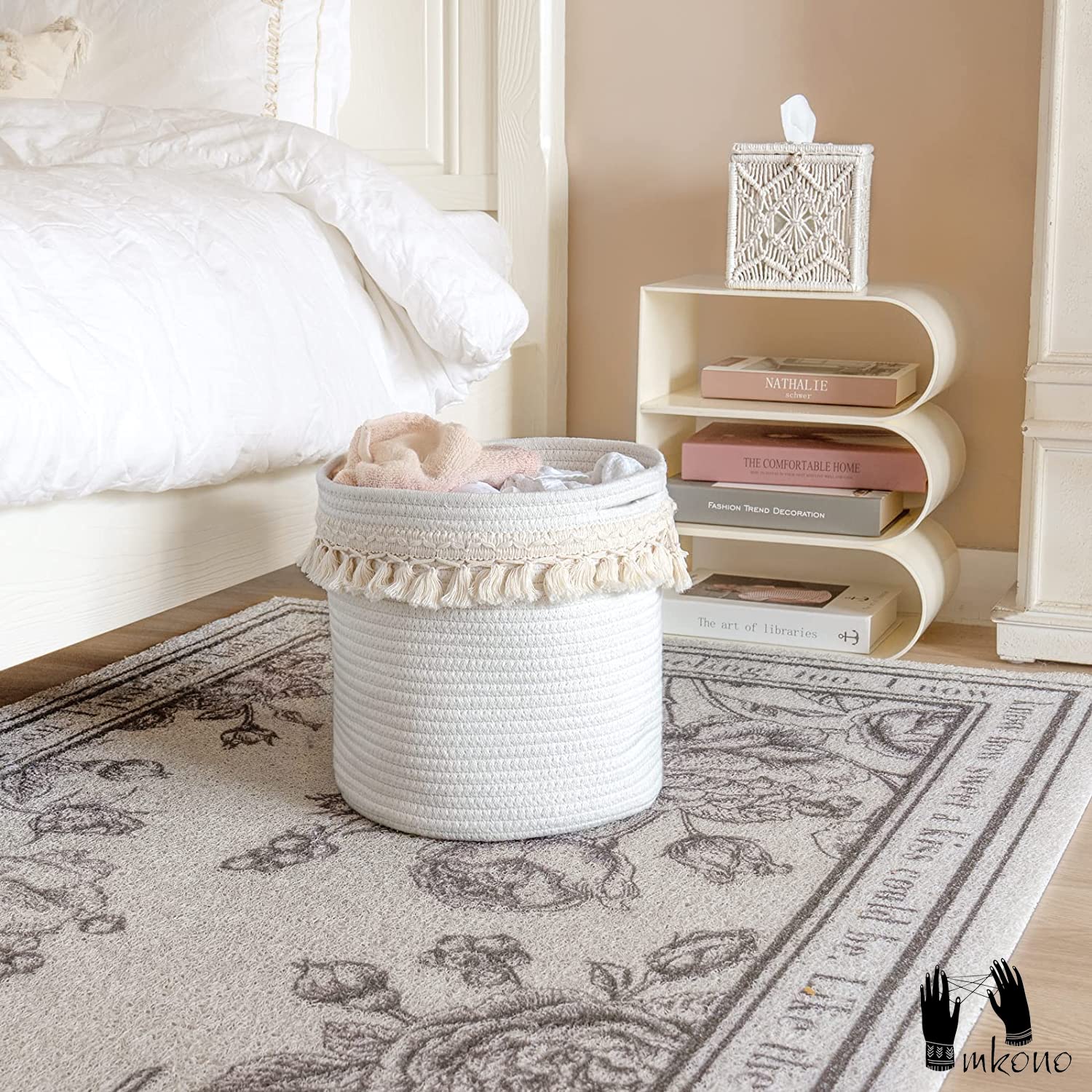 Macrame Cotton Rope Basket - Boho Nursery Decor & Storage Organizer (11