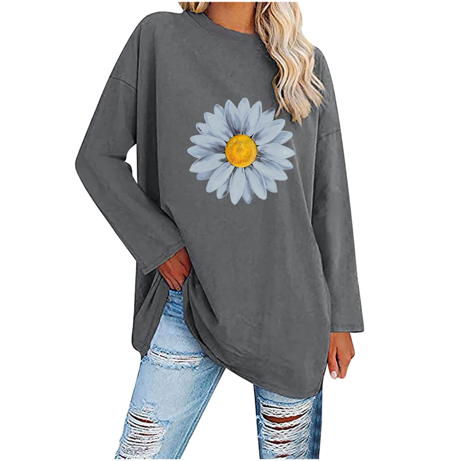 Women's Vintage Long Sleeve Crewneck T-Shirts - Loose Fit Summer Tops for Casual Wear | Perfect for Beach Outings, Date Nights & Everyday Comfort