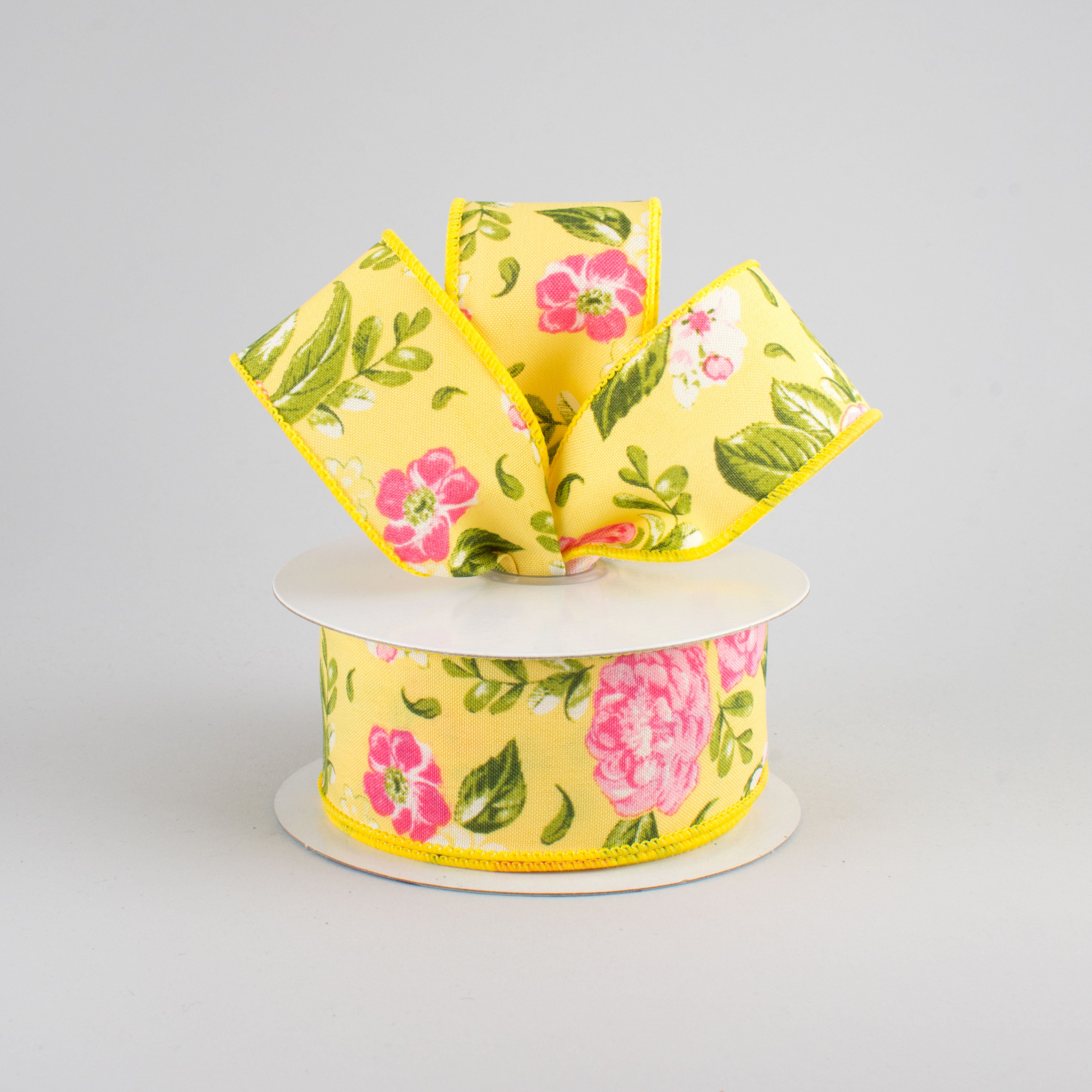 1.5 Inch Yellow Rose Floral Ribbon - 10 Yards Bulk Roll for Gift Wrapping, Wedding Decorations, DIY Crafts and Scrapbooking