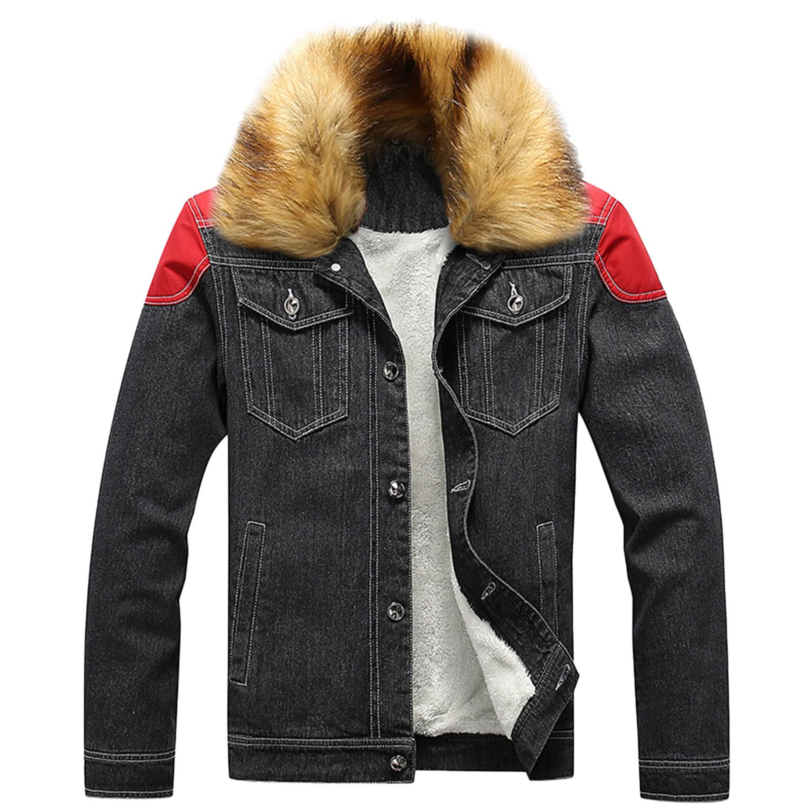 Men's Fashion Denim Winter Coat with Velvet Lining - Thick Warm Jacket for Autumn & Winter - Stylish Lapel Design for Casual Outings & Office Wear