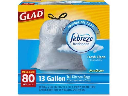 Glad OdorShield Tall Kitchen Drawstring Trash Bags - 10 Count | Heavy Duty Leakproof Garbage Bags for Kitchen, Bathroom & Office Waste Disposal