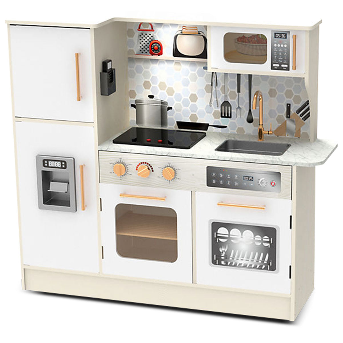 Classic World Premium Wooden Play Kitchen Set for Kids - Pretend Cooking Toy with Realistic Features for Imaginative Play at Home or Preschool