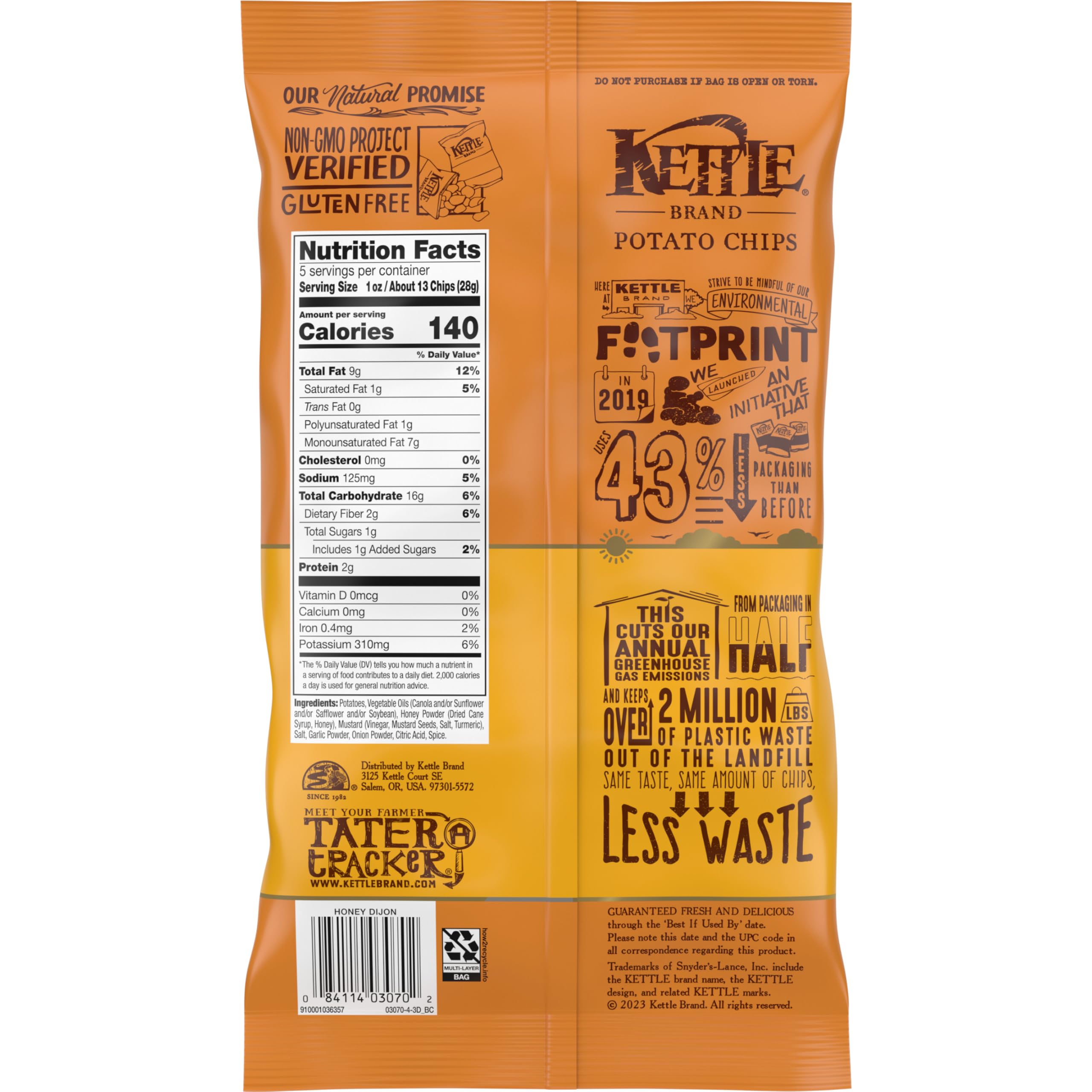 **Kettle Brand Honey Dijon Potato Chips – 5 Oz Bag – Crunchy, Gluten-Free Snacks for Parties, Picnics & Lunchboxes**
