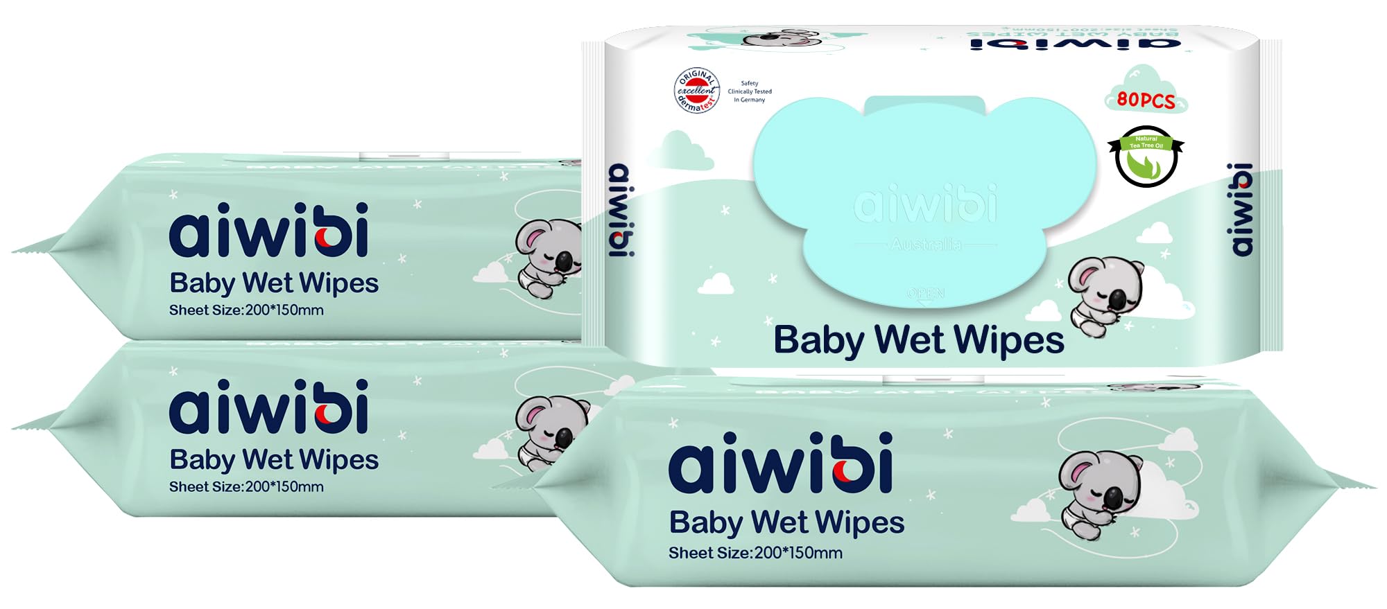 **Gentle Baby Wipes for Sensitive Skin - Aloe & Tea Tree Oil, 99% Purified Water, 320 Count (4 Packs of 80) | Ultra Soft, Paraben & Alcohol Free | Newborn Diaper Wipes for Daily Care & On-the-Go Use**