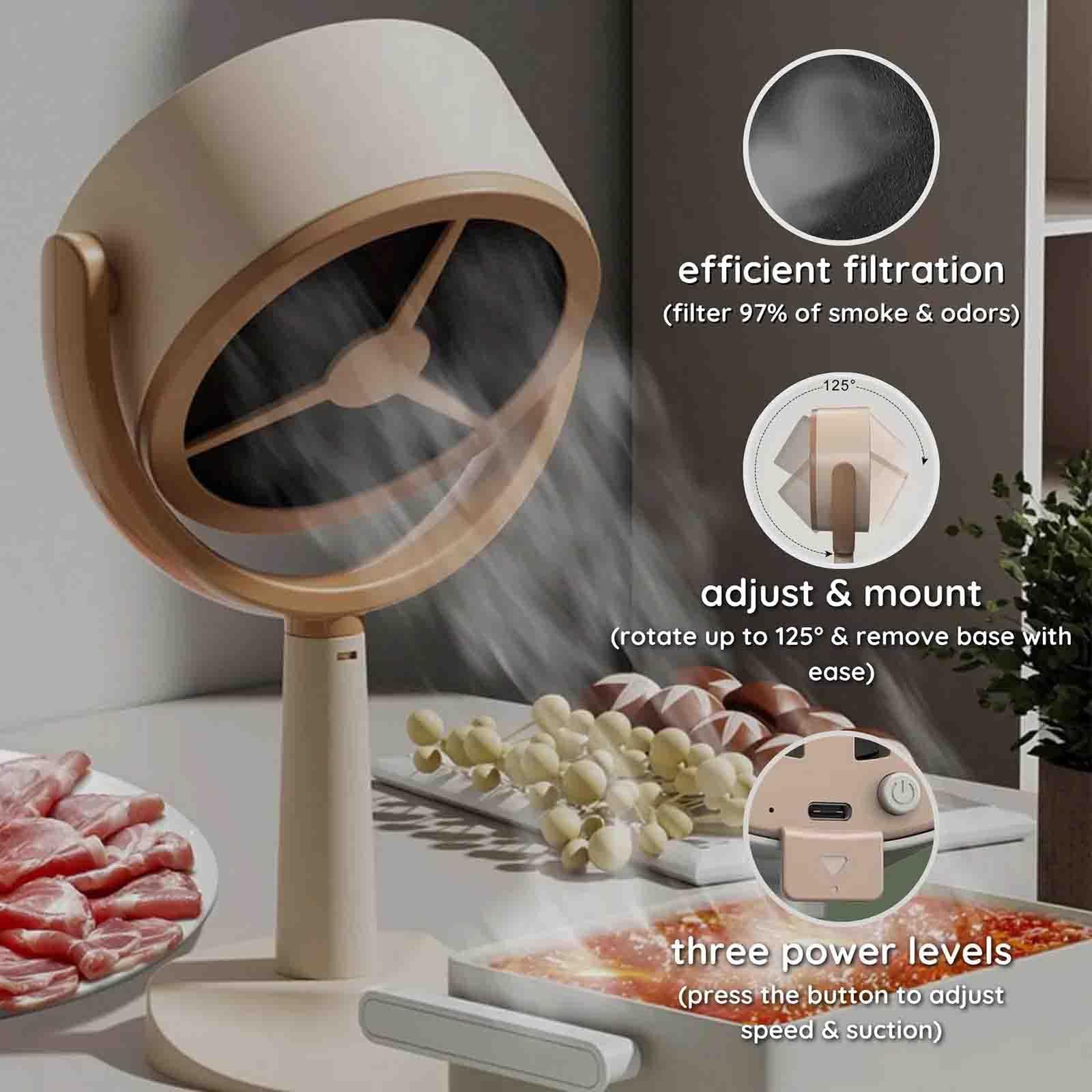 Lorivu Portable Smoke Purifier & Air Purifier - Rechargeable Kitchen Exhaust Fan for Home, Car, Office - Eliminates Cooking Smoke, Odors & Pollutants (2 Pack) - Perfect for Small Kitchens, Camping & Workspaces