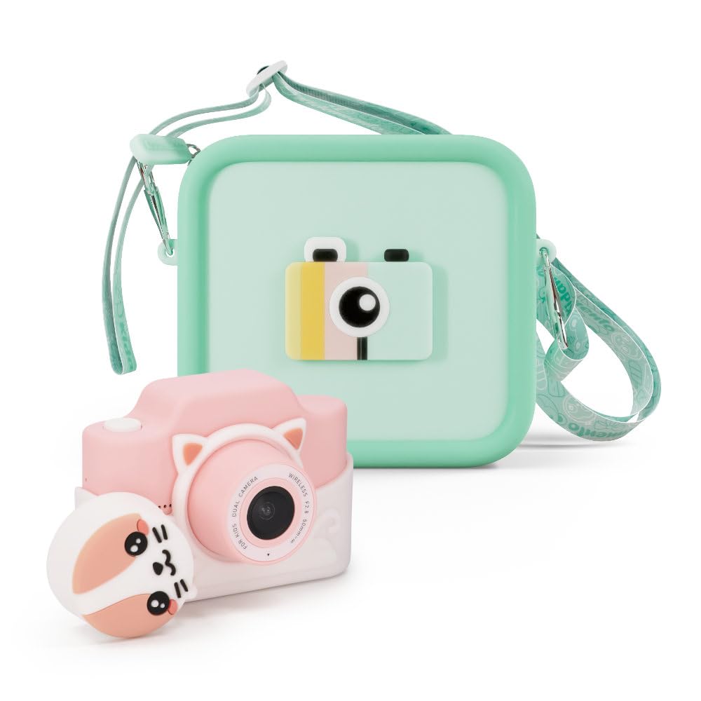 Kidamento K Meowie The Cat Digital Camera for Kids with Silicone Case - Green Children's Camera Bundle - Perfect for Birthday Gifts, Travel & Outdoor Adventures