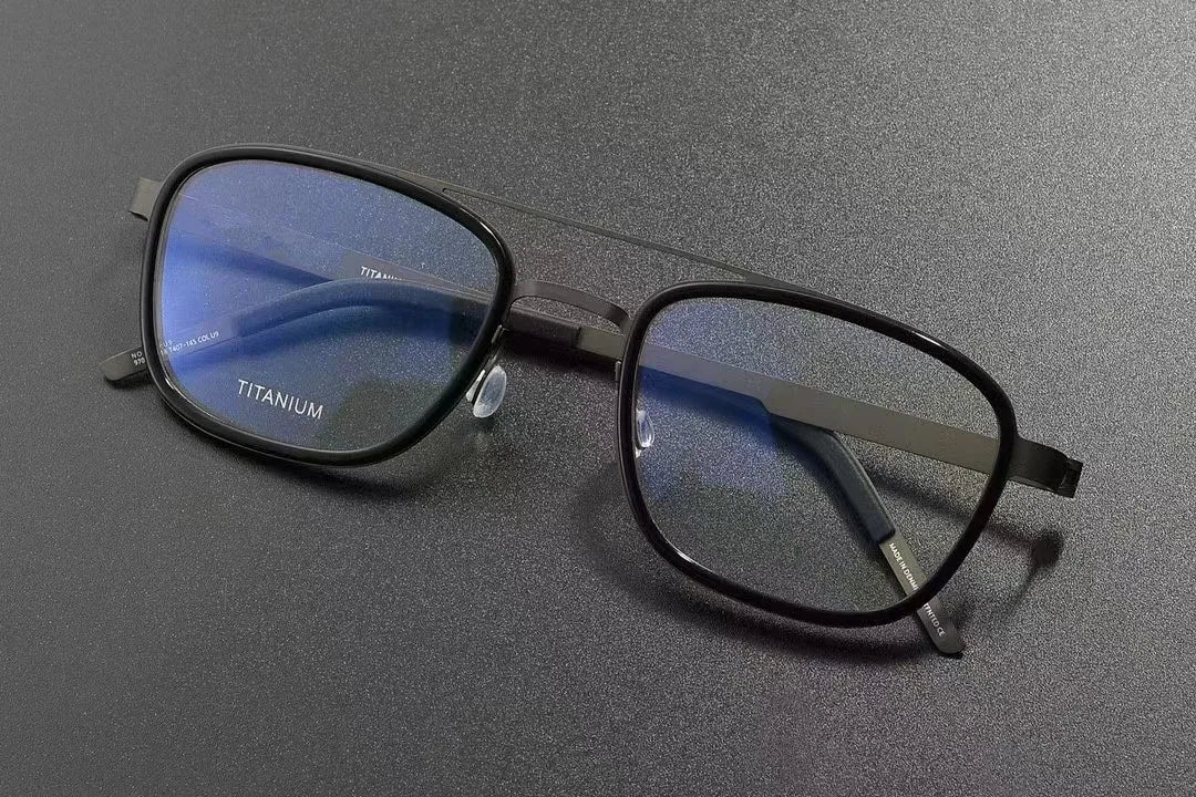 Aimee Unisex Full Rim Square Double Bridge Titanium Acetate Eyeglasses 9708 - Lightweight Durable Glasses for Men & Women - Perfect for Reading, Work, and Everyday Fashion