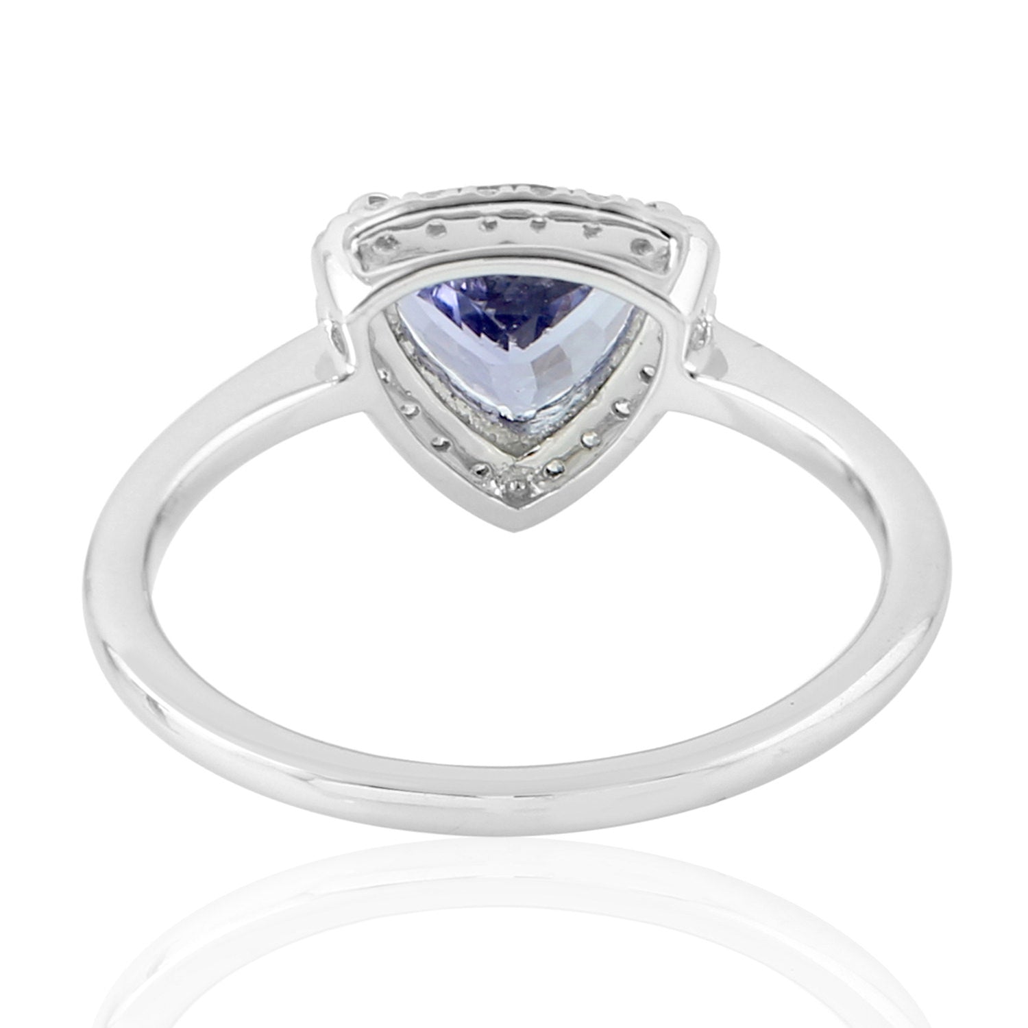 14K White Gold Pave Diamond & Tanzanite Triangle Ring for Women - Elegant Gemstone Jewelry for Engagement, Anniversary & Special Occasions