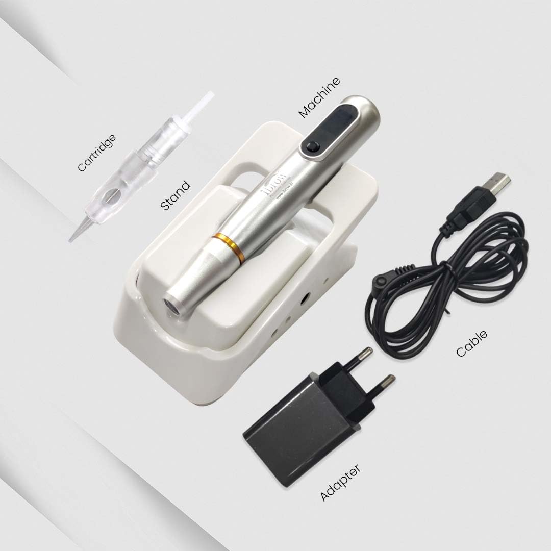 iBrow Bella 1181 Semi Permanent Makeup Machine for Eyebrows & Lips - Professional Micropigmentation & BB Glow Microneedling Pen (Silver) | Perfect for Tattoo Artists, Beauty Salons & Home Use