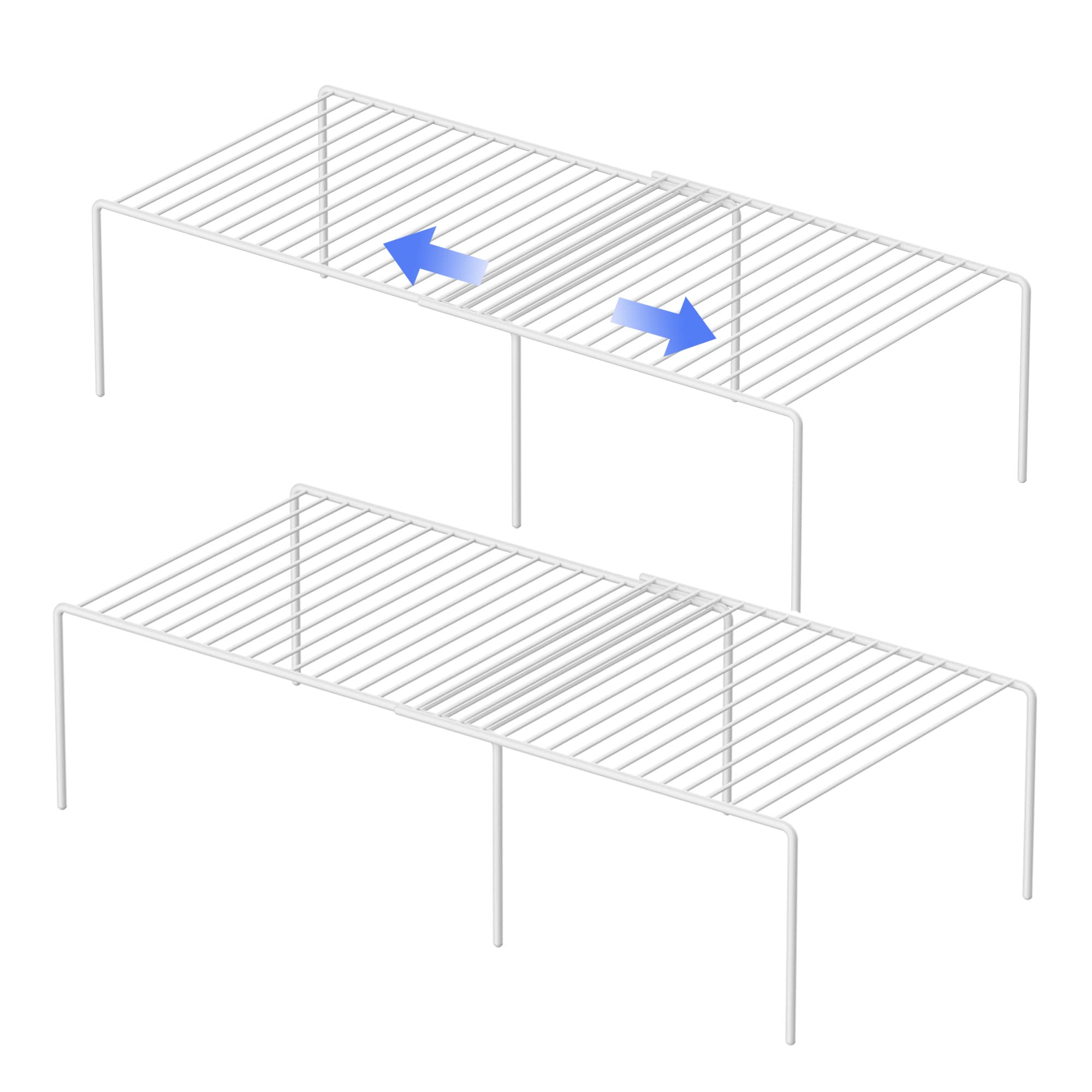 Redrubbit 4-Piece Expandable Metal Cabinet Storage Shelf Rack - Rustproof Kitchen Organizer for Counter, Fridge & Bathroom - Space Saving Shelf Organizer (White, Set of 2) - Perfect for Small Kitchens, Pantry Organization & Bathroom Storage