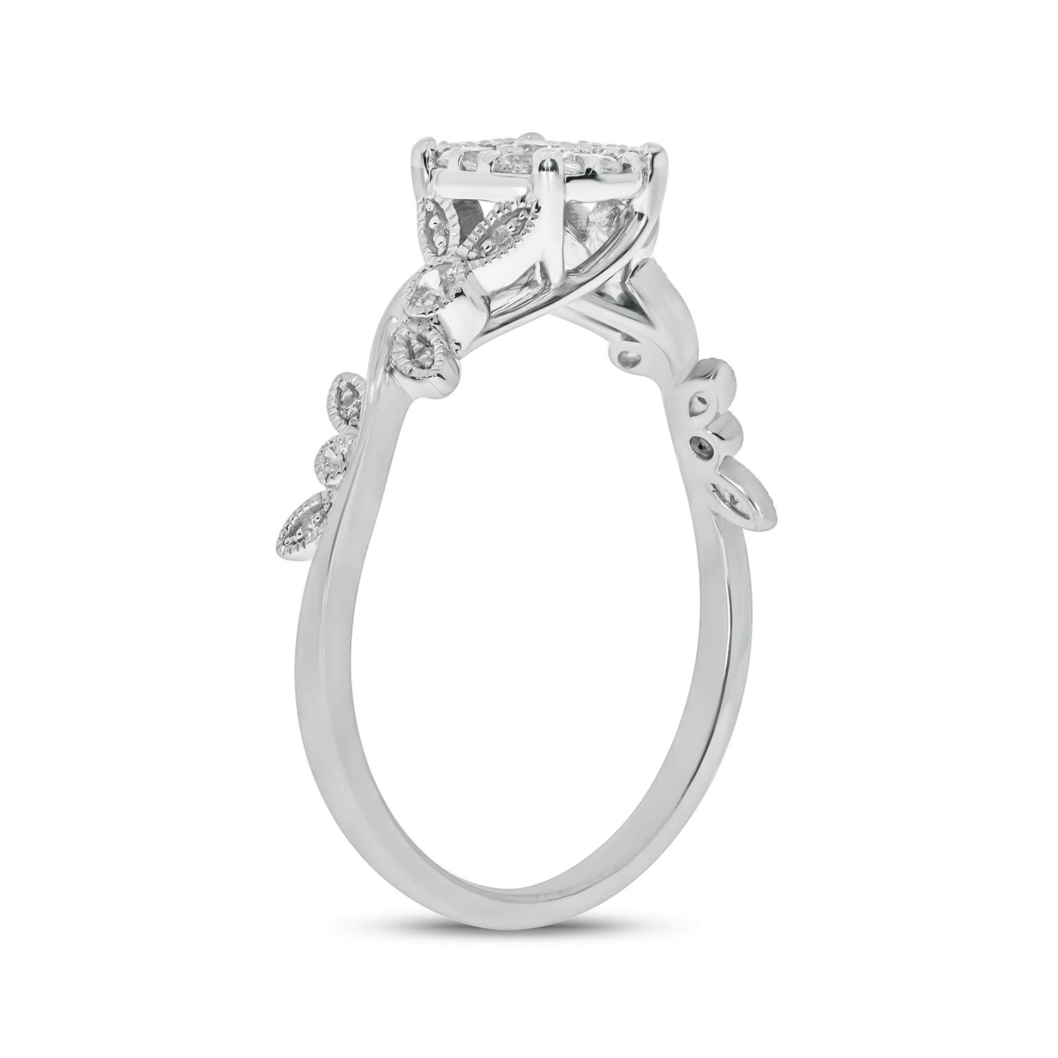 1/3ct Round White Diamond 10k Rose Gold Floral Promise Ring for Women - Elegant Engagement, Wedding, Anniversary Gift for Her